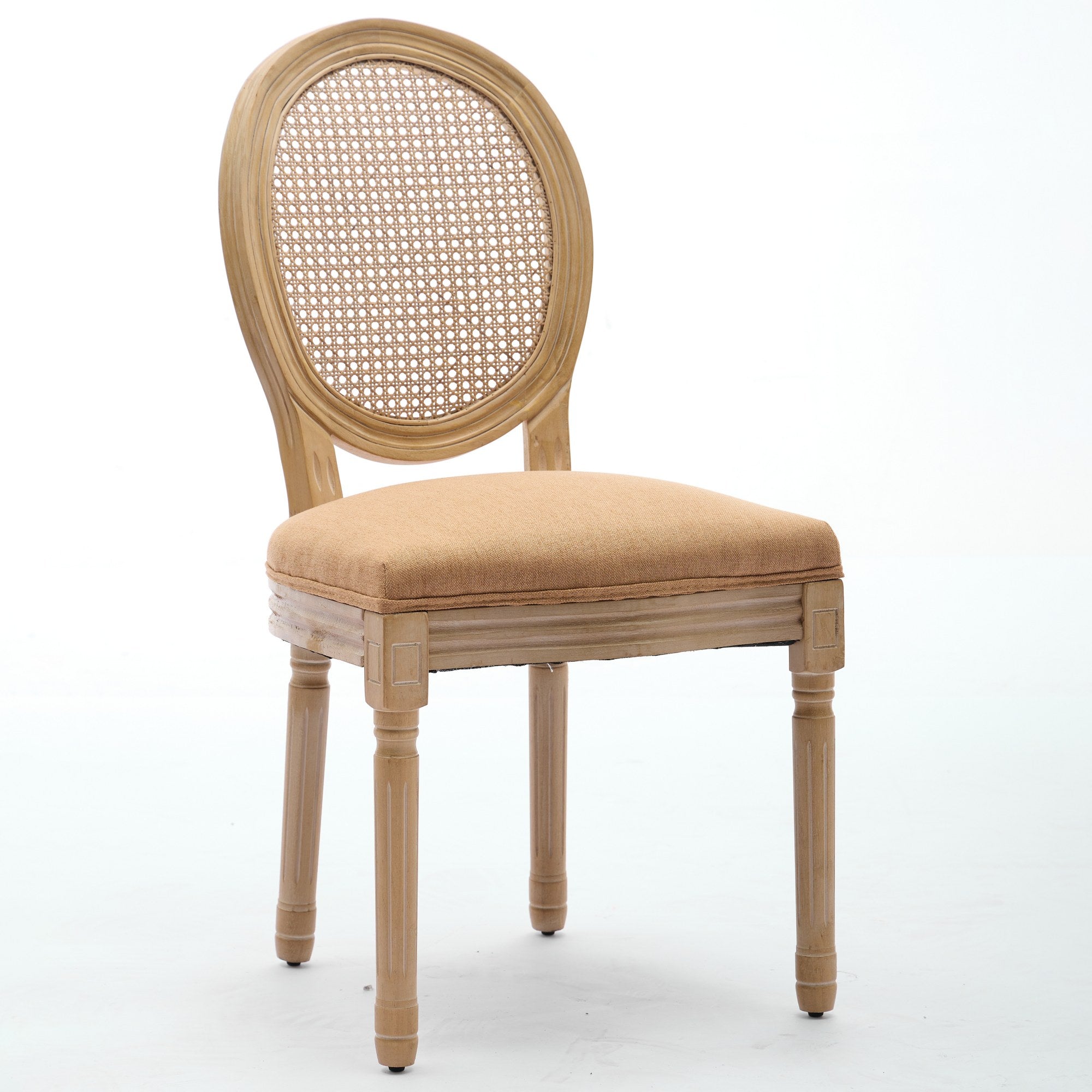 French Country Dining Chairs with Round Rattan Backrest, Set of 2
