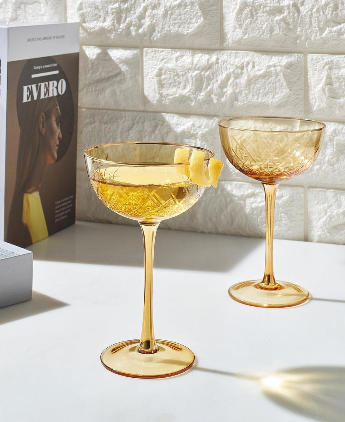 Yellow Vintage Art Deco Coupes Set of 2