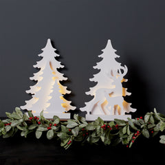 LED-Lighted-Tabletop-Pine-Tree-Display-with-Deer-Accent,-Set-of-2-Christmas-Decor