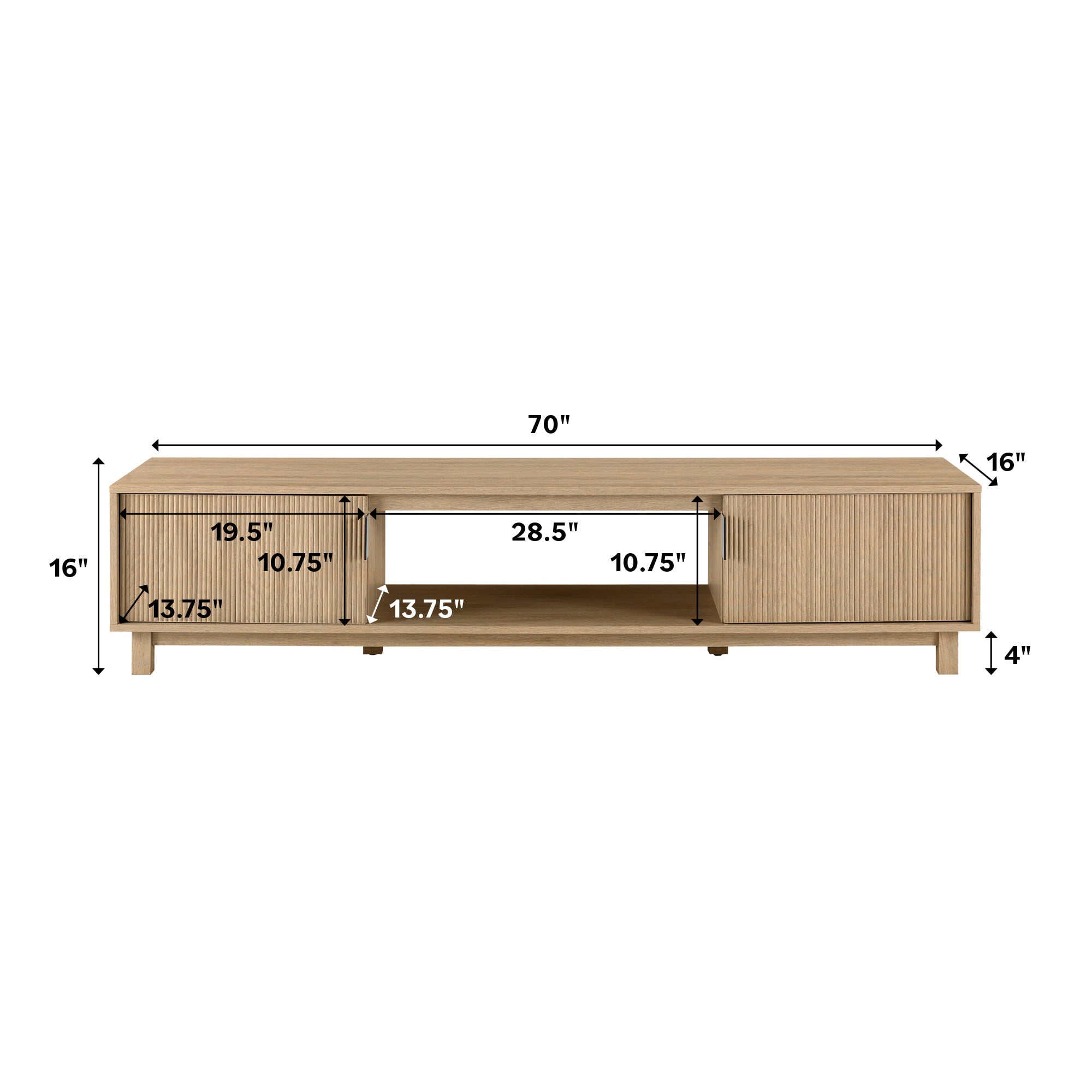 Vibrato Fluted-Door TV Stand with Open Shelf
