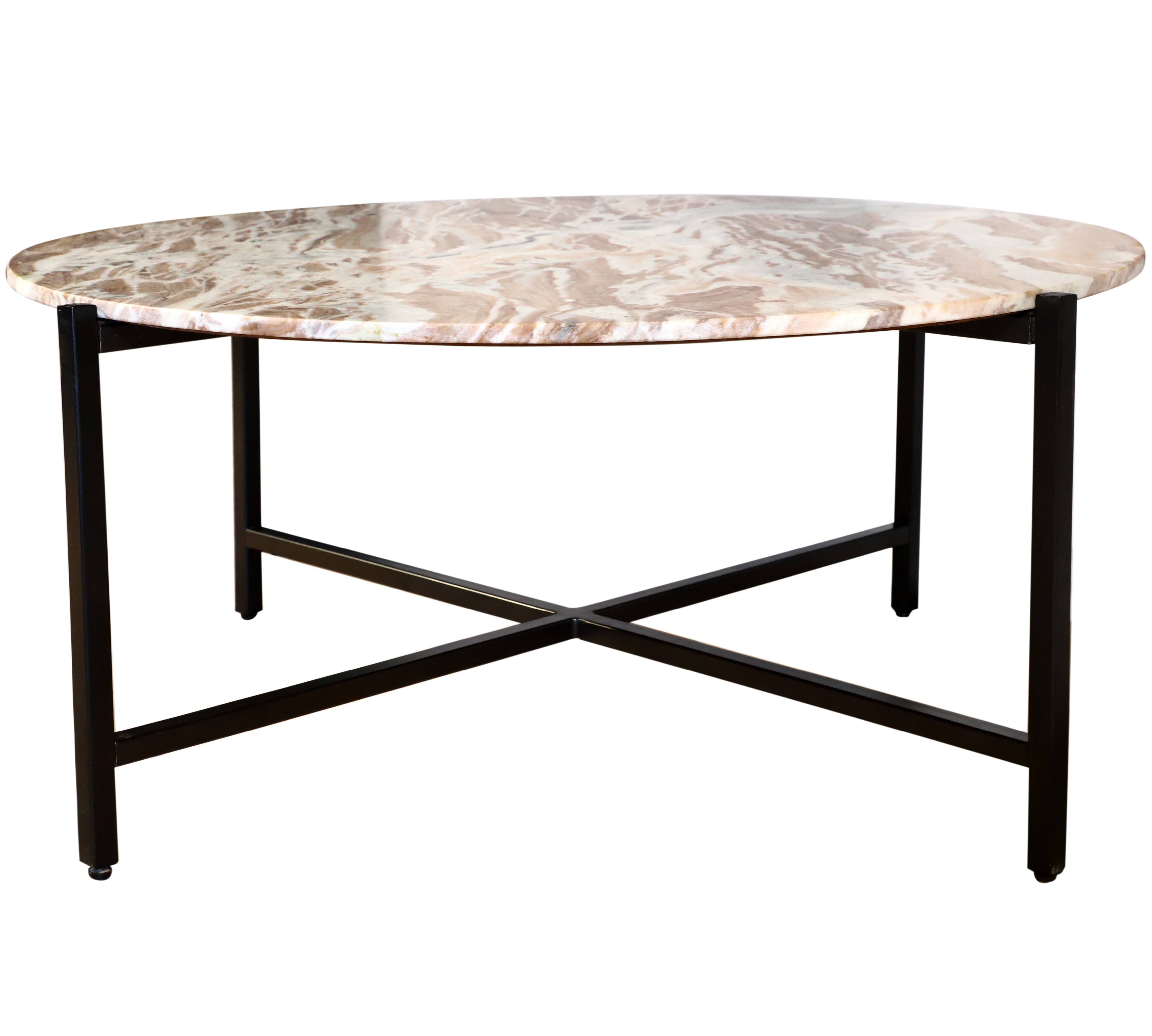Brown Marble Coffee Table with Metallic Grey Metal Frame