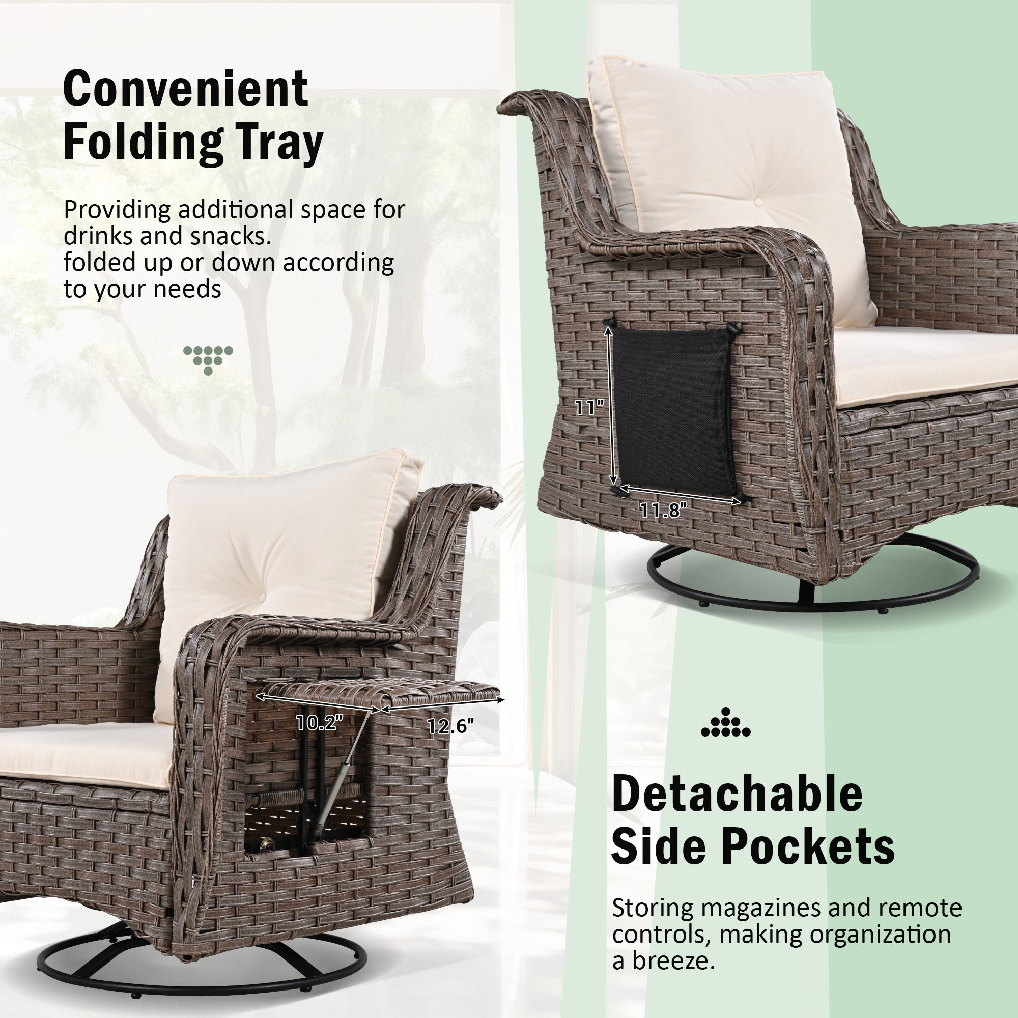 5-Piece Patio Set with Bar Table, 2 Swivel Chair and 2 Ottomans