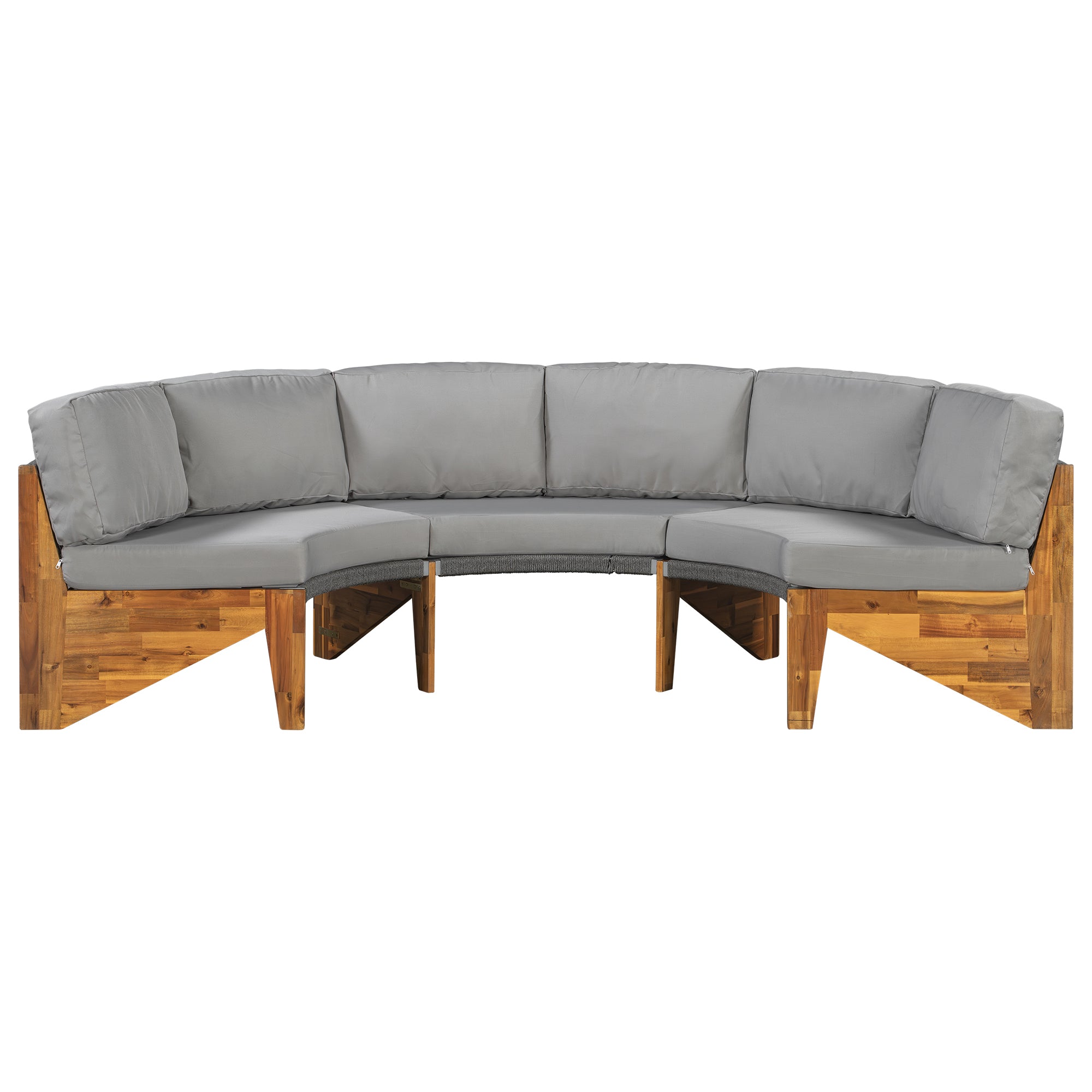 U_Style 3-Piece Outdoor Sofa Set for 6, 2 Semi-Circle Sofas + Acacia Wood Coffee Table, Weather-Resistant Patio Couch Set, Comfortable Garden & Backyard Furniture(old sku:WY000428AAA)