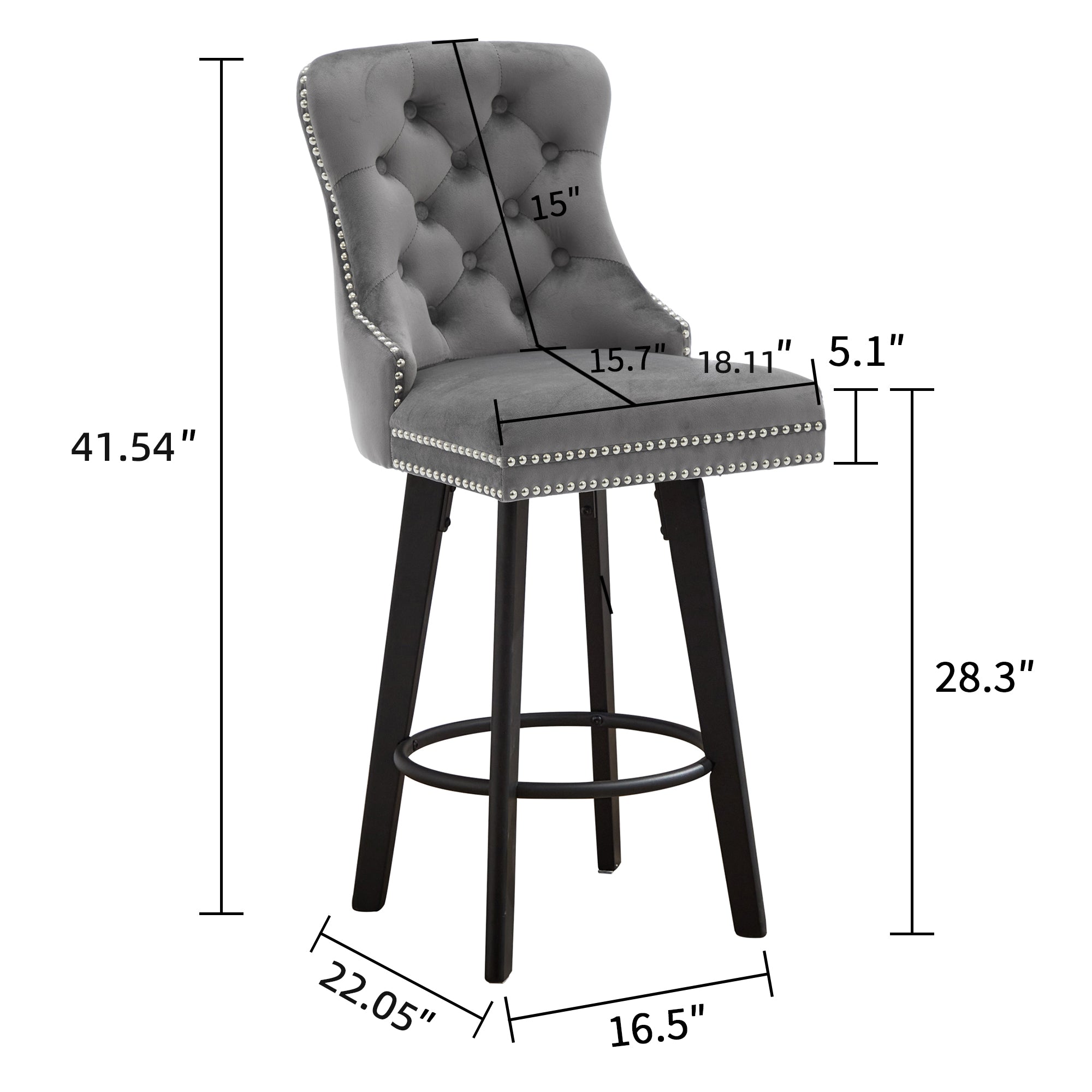 Modern Velvet Button Tufted Swivel Bar Stool with Metal Pull Ring