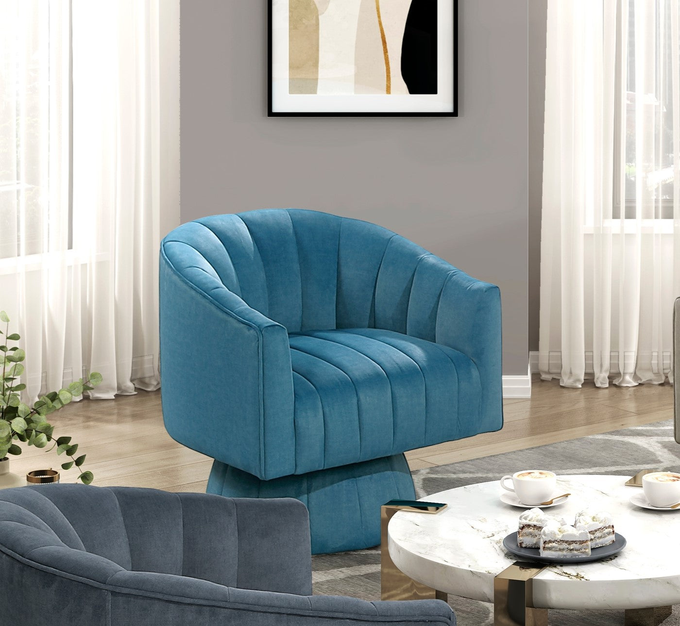 Dark Green Velvet Accent Chair Modern Luxury Living Room Furniture, 1pc Swivel Chair Comfortable Barrel Back