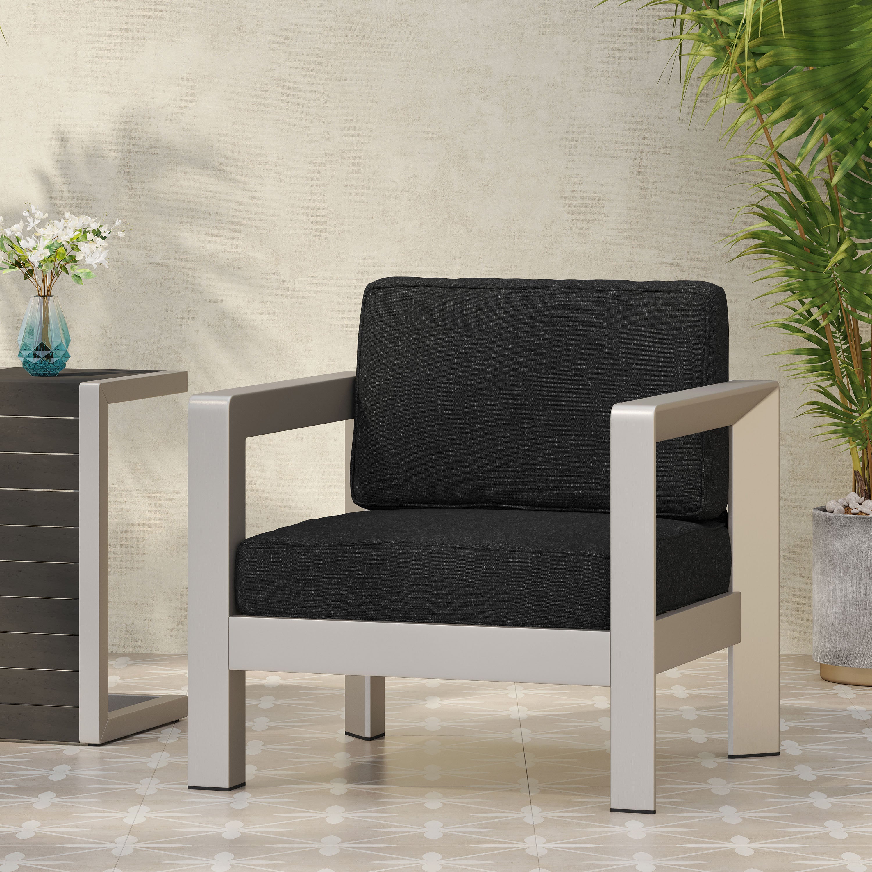 Rutile Outdoor Club Chair with Aluminum Frame and Open Back