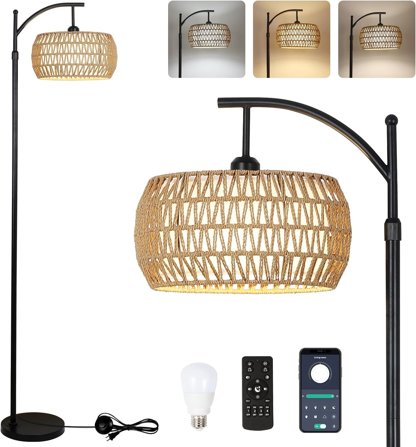 Ataraxis Floor Lamp with 3 Color Temperatures and Double Drum Shade