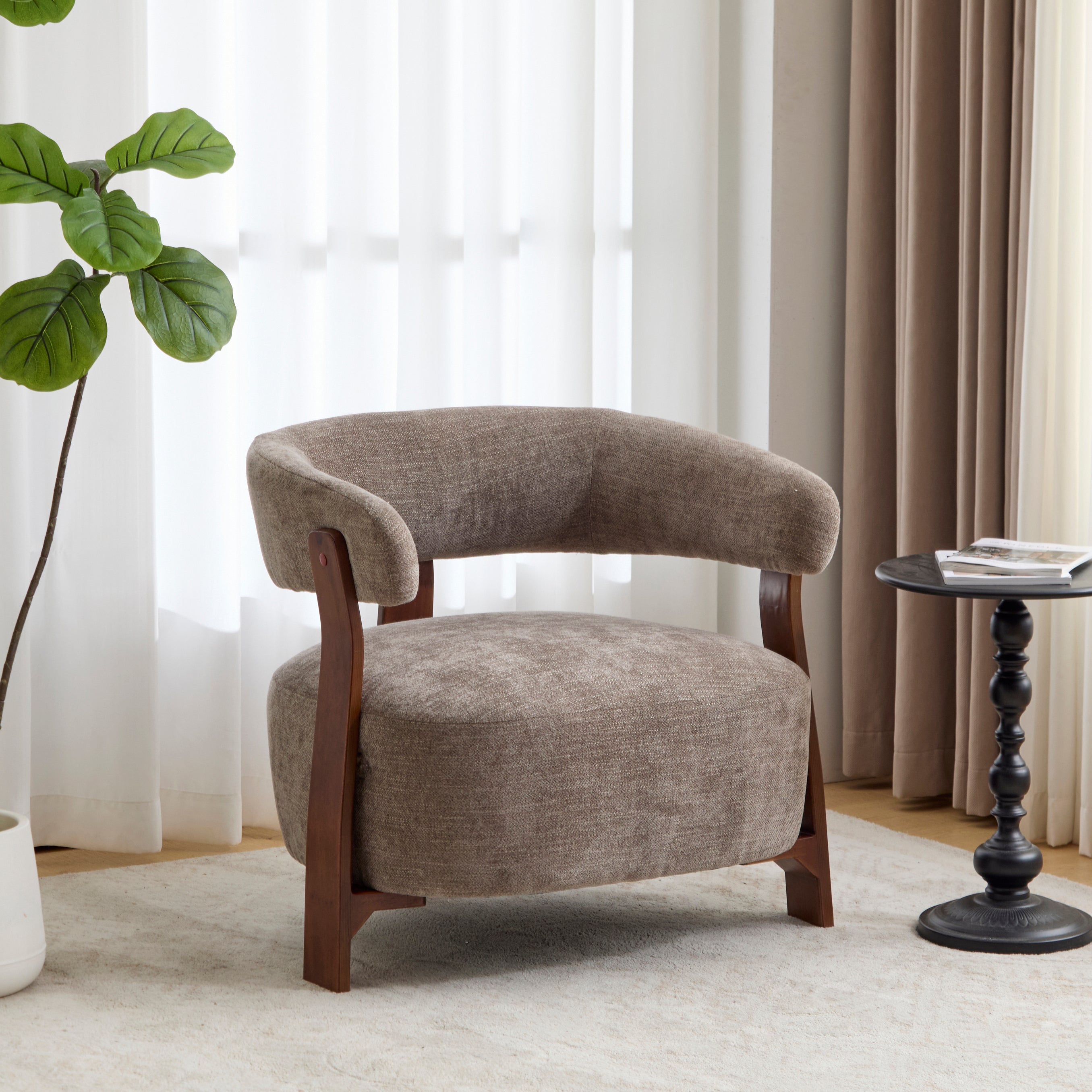 Modern Open-Back Accent Chair with Wooden Frame