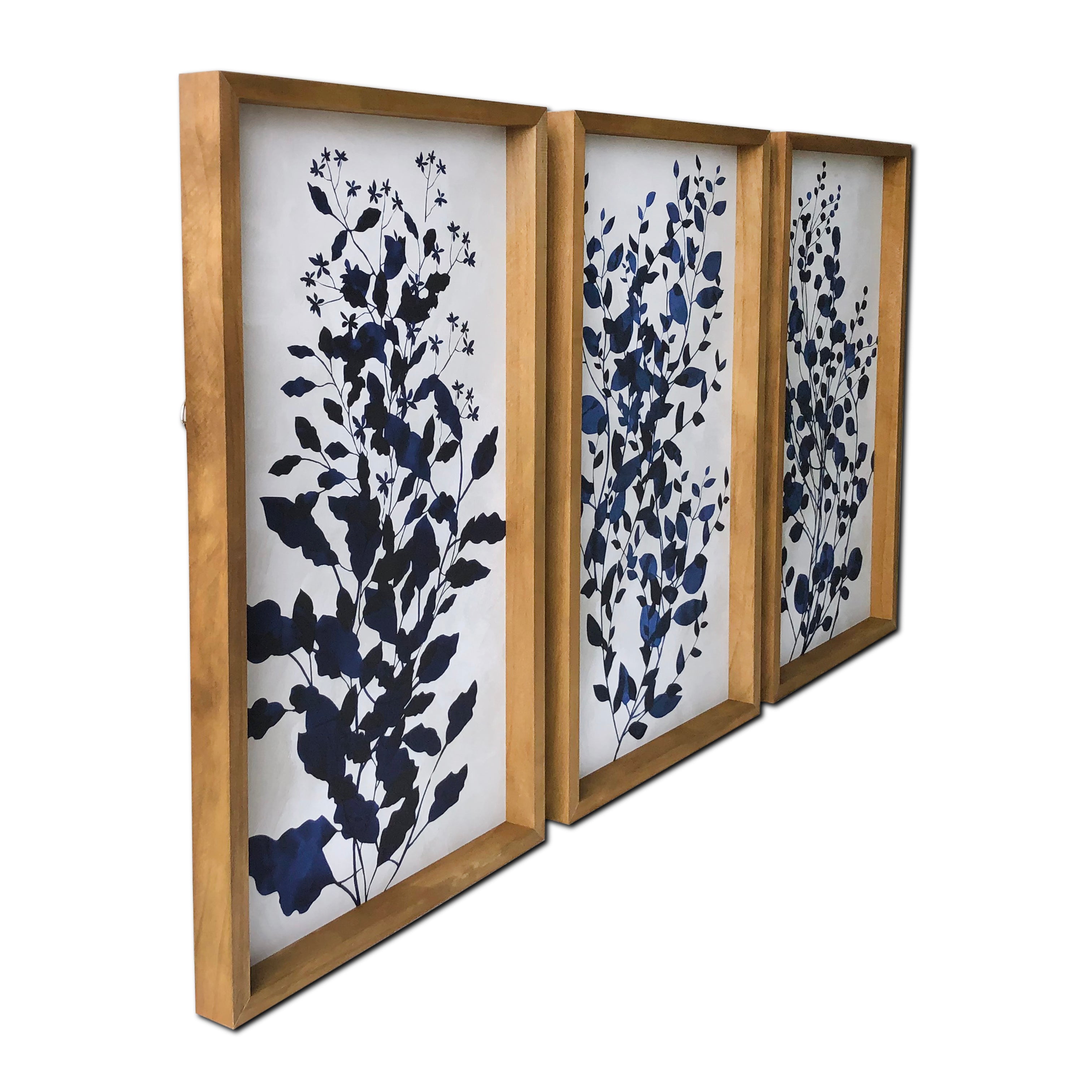 Blue Branches 3-Piece Large Print on Wood Framed Canvas Wall Art, 48"x30"