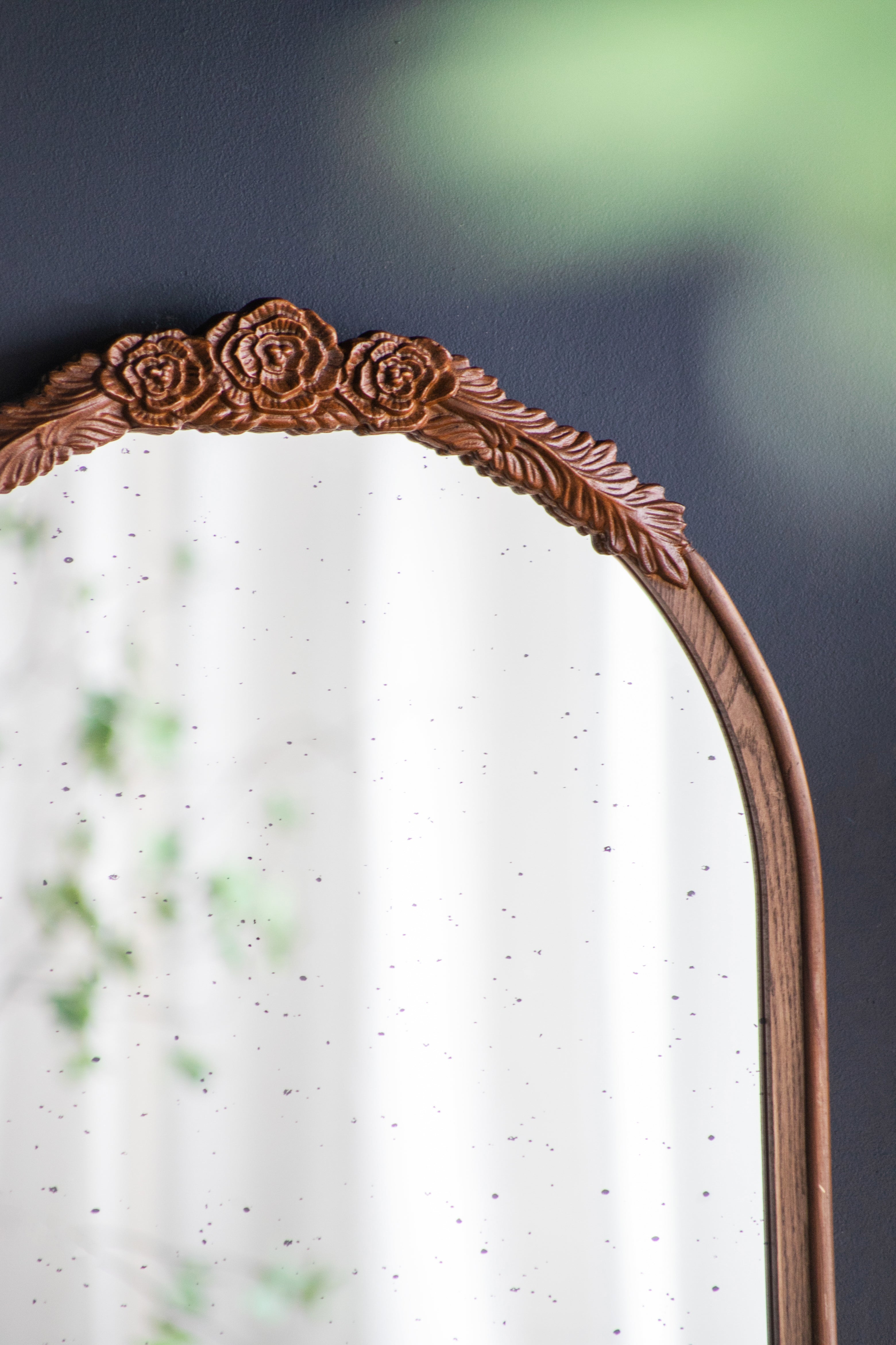 Arched Wall Mirror with Hand Carved Rose