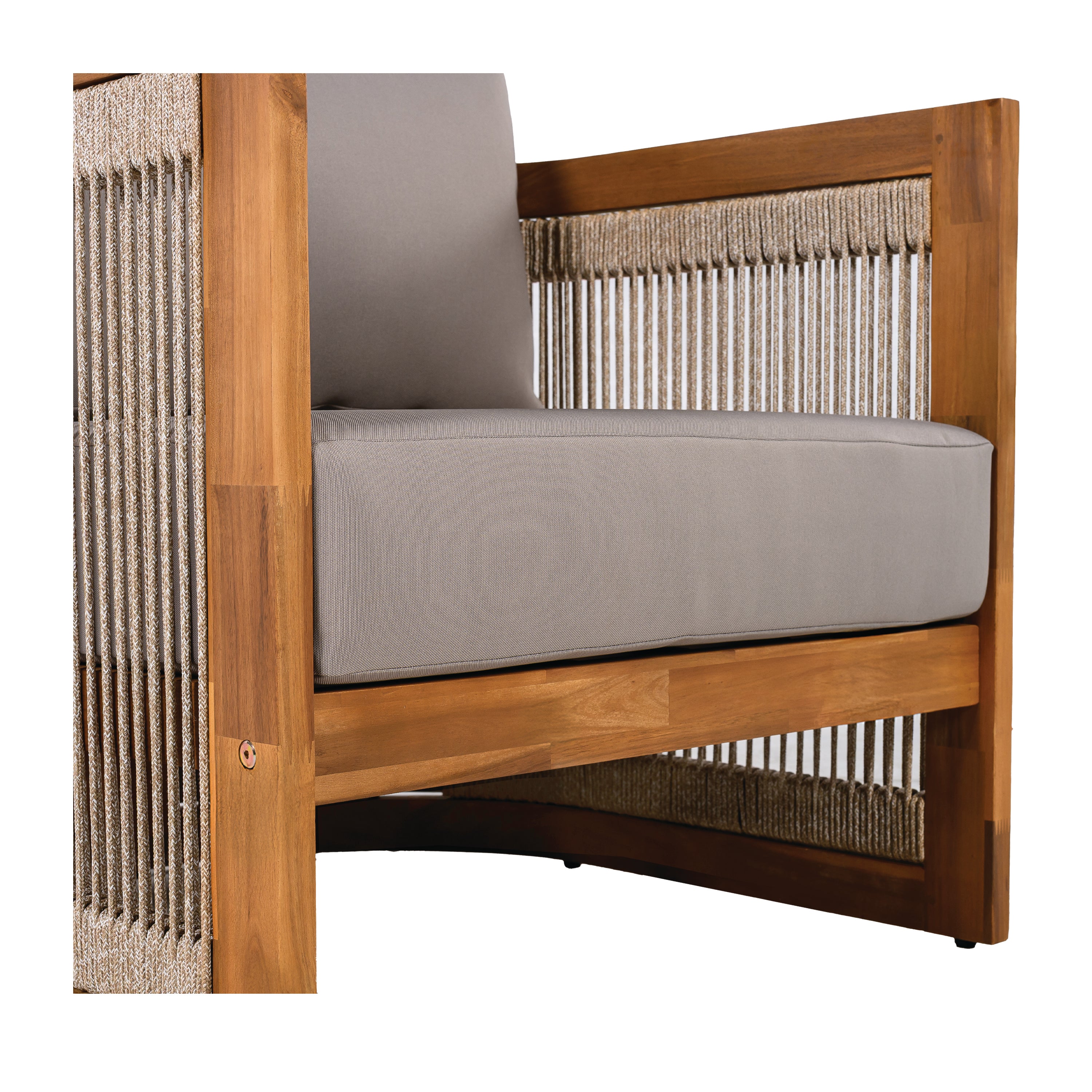 Sundara Acacia Wood Outdoor Club Chair with Handwoven Rope Accents