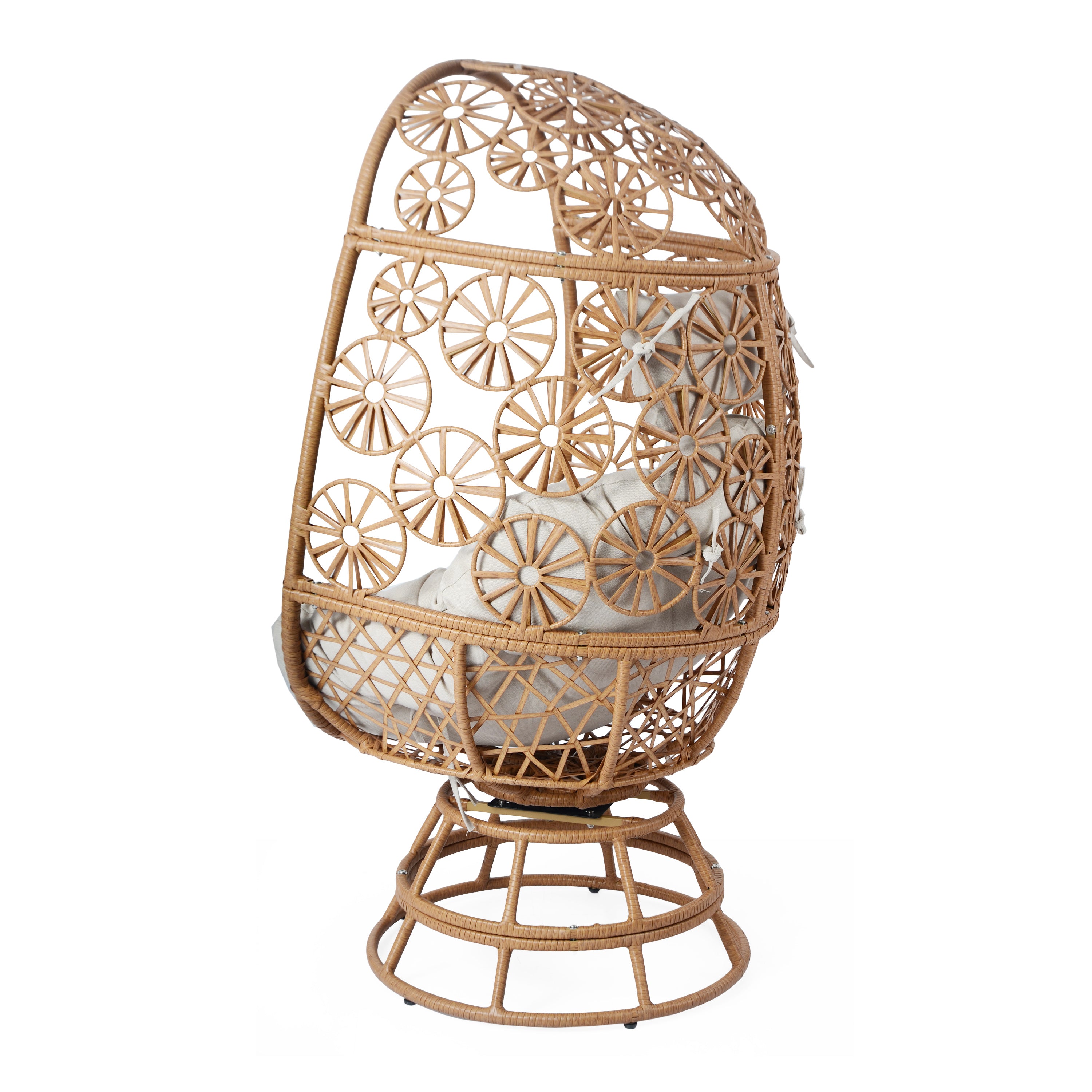 Patio Wicker Egg Chair with Circular Windmill Pattern and High Back