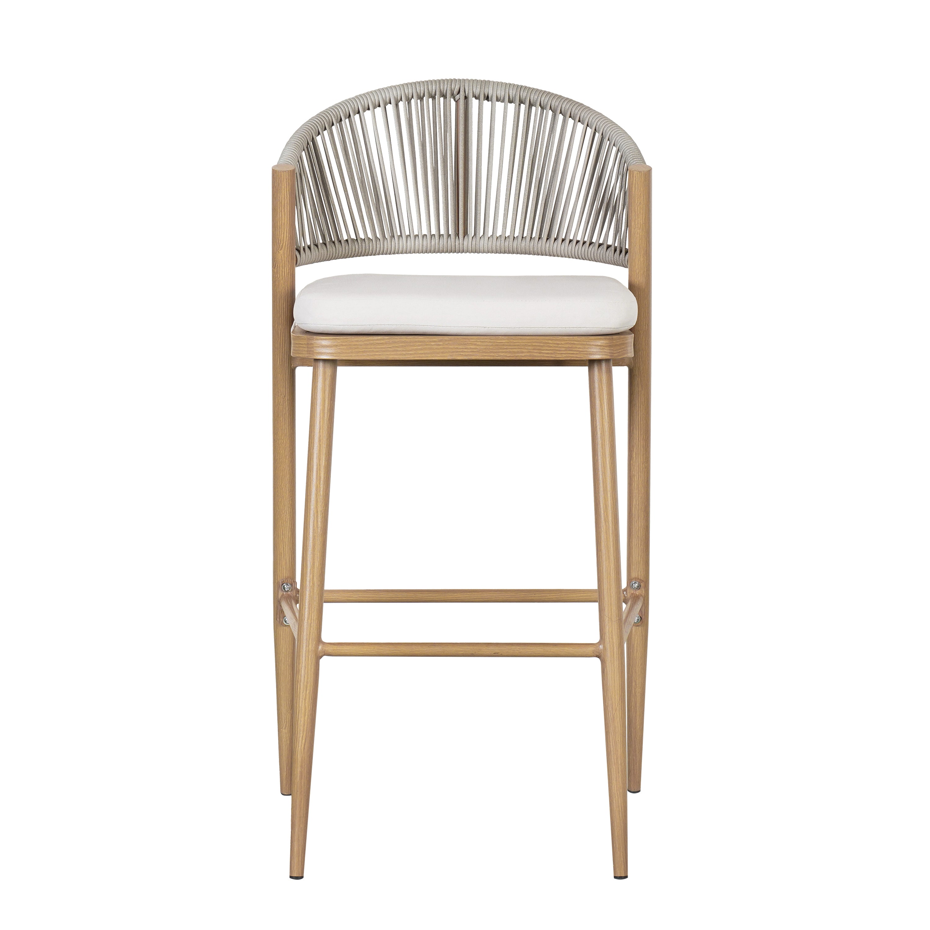 Outdoor Metal Frame Stools with Scallop-Shaped Backrest & Water-Resistant Cushions, Set of 2
