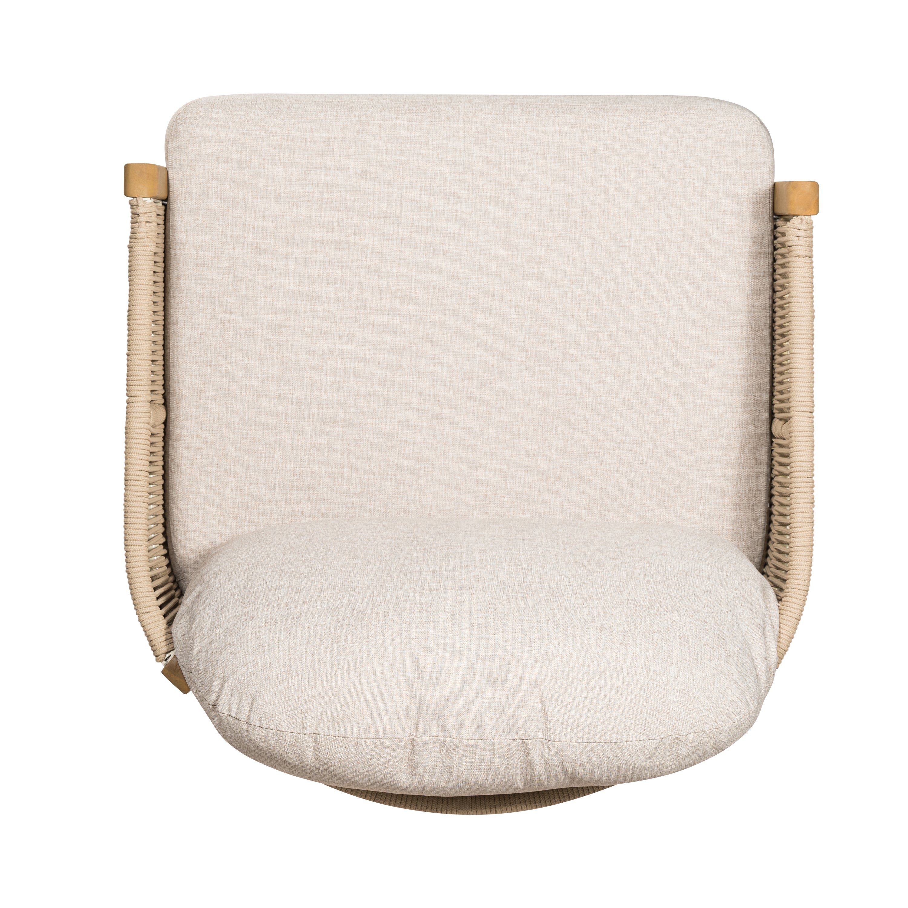 Grotta Outdoor Wood Club Chair, Beige Rope with Beige Cushion