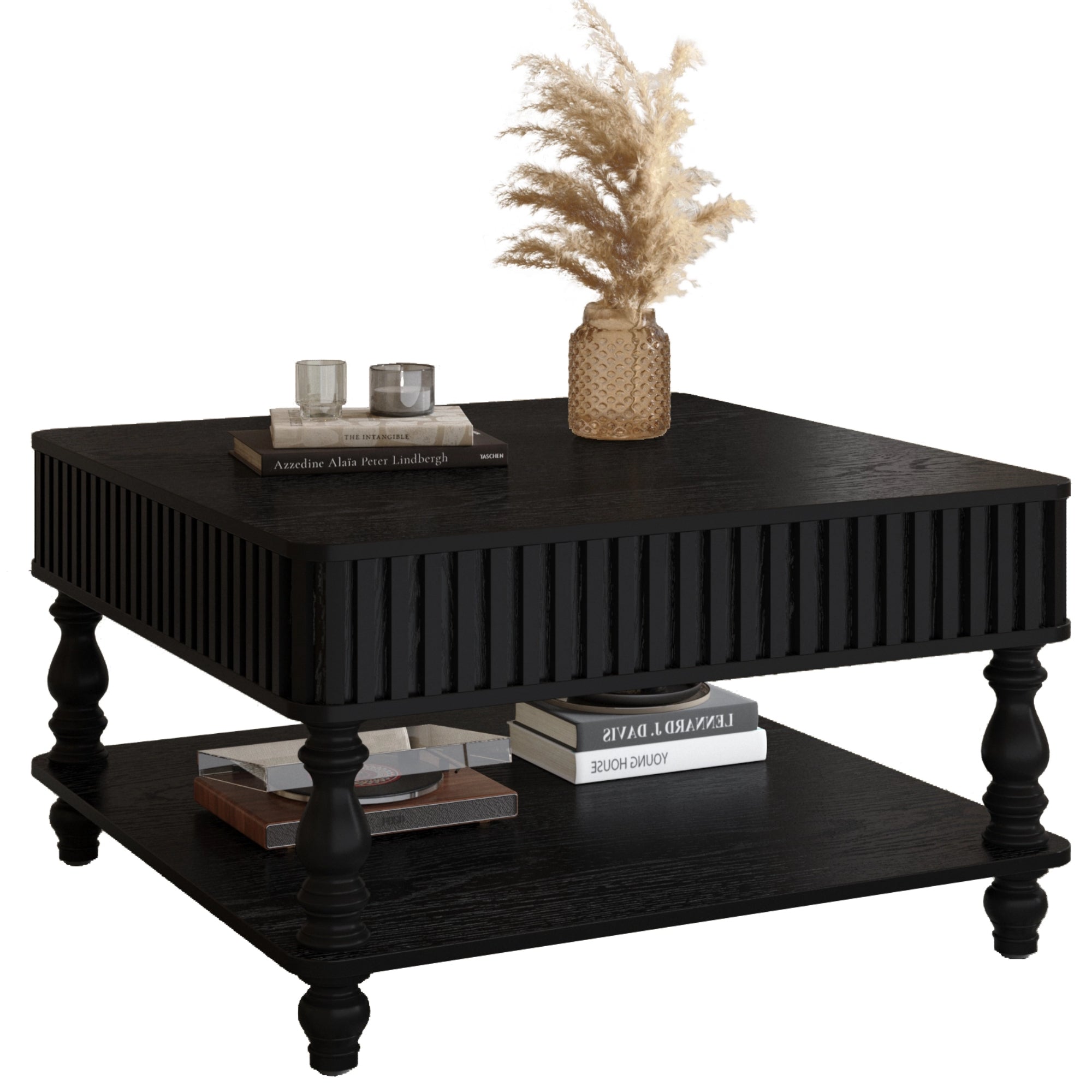 Square Fluted Lift-Top Coffee Table with Hidden & Open Storage