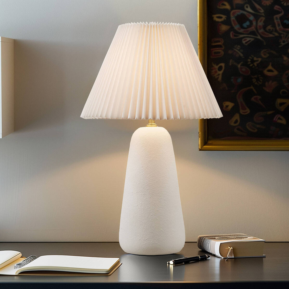 Ceramic Table Lamp with Fluted Fabric Shade