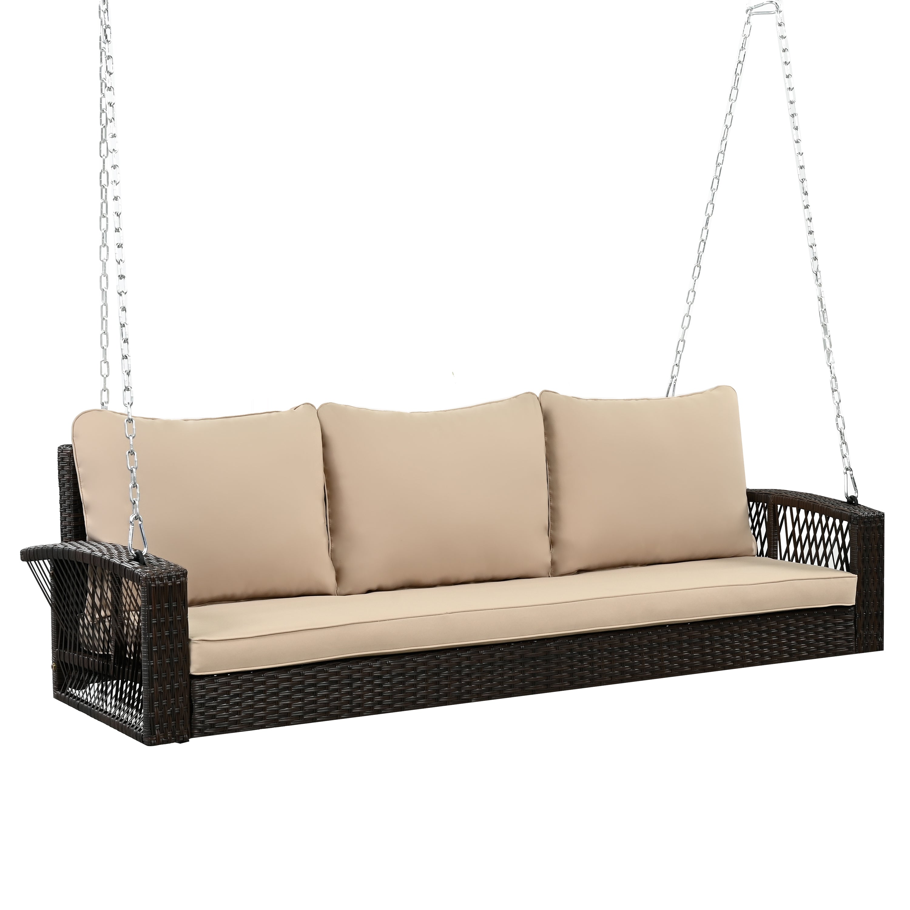 3-Person Large Porch Swing with Cushions