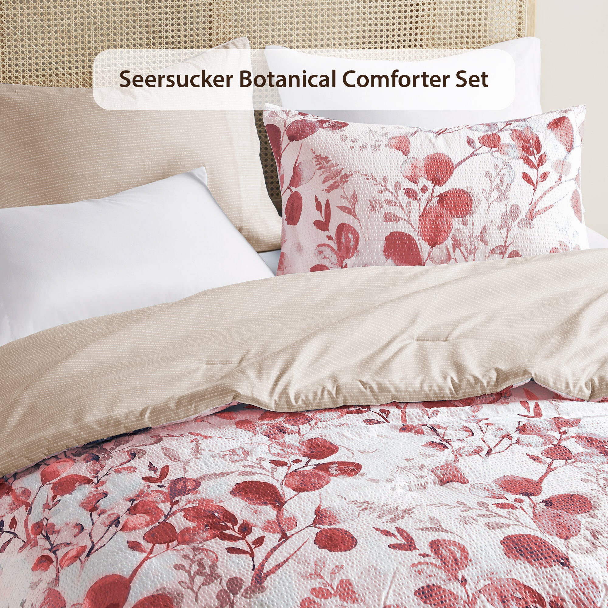 3-Piece Reversible Floral Botanical Seersucker Comforter Set