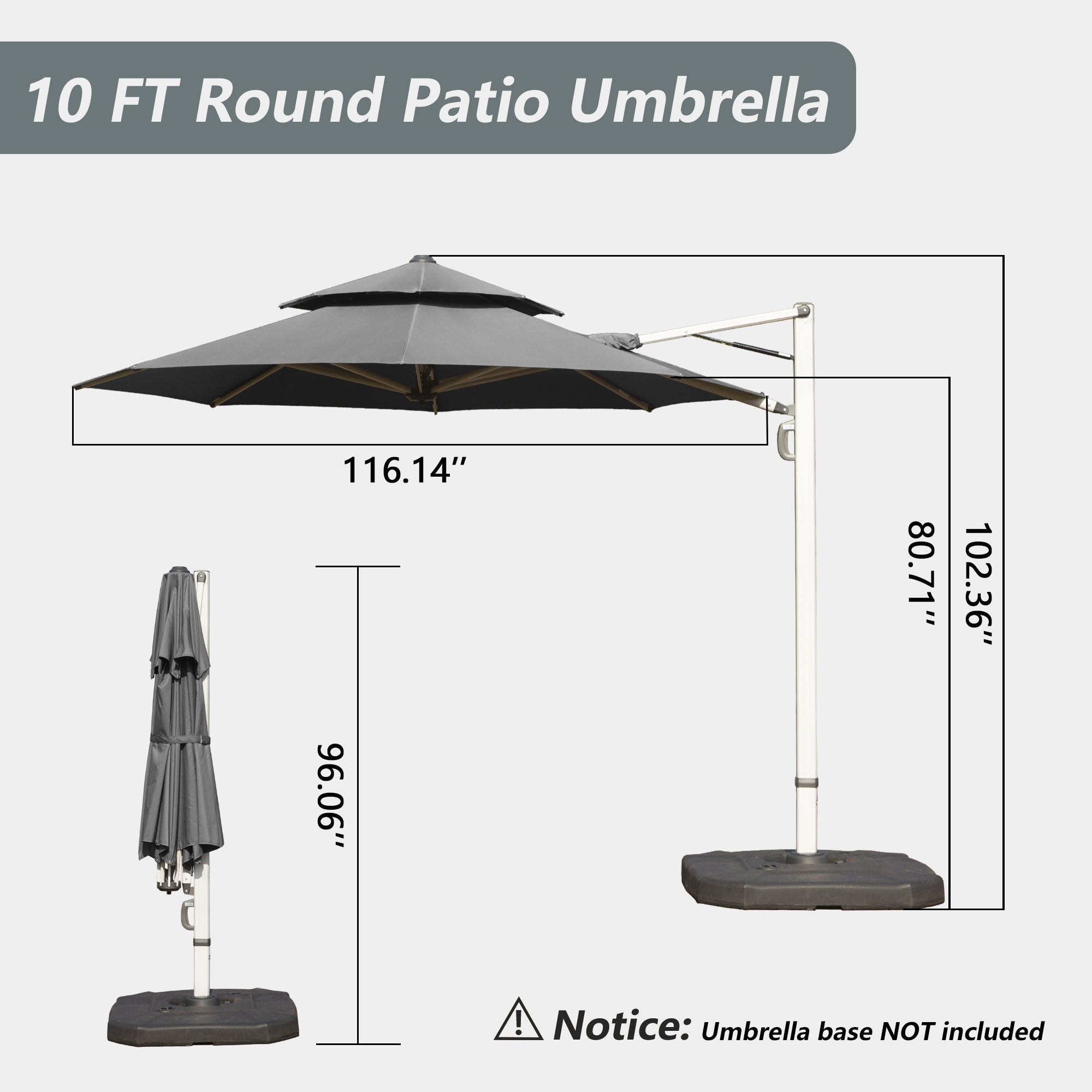 Round Cantilever Umbrella with Center Pole, Base Not Included