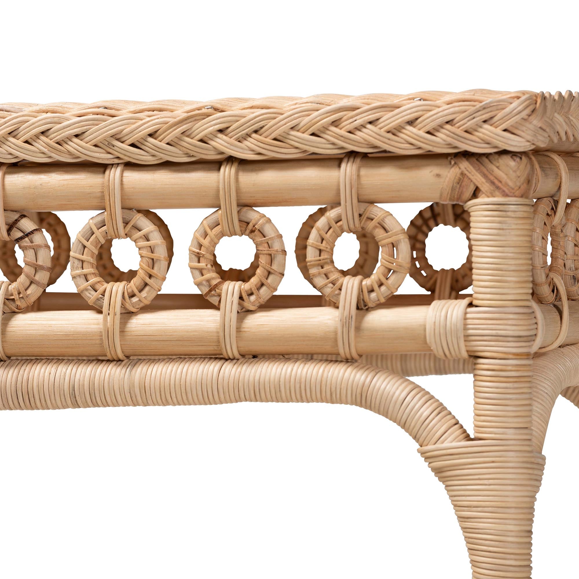 Oxford Braided Natural Rattan Console Table with Open Shelf