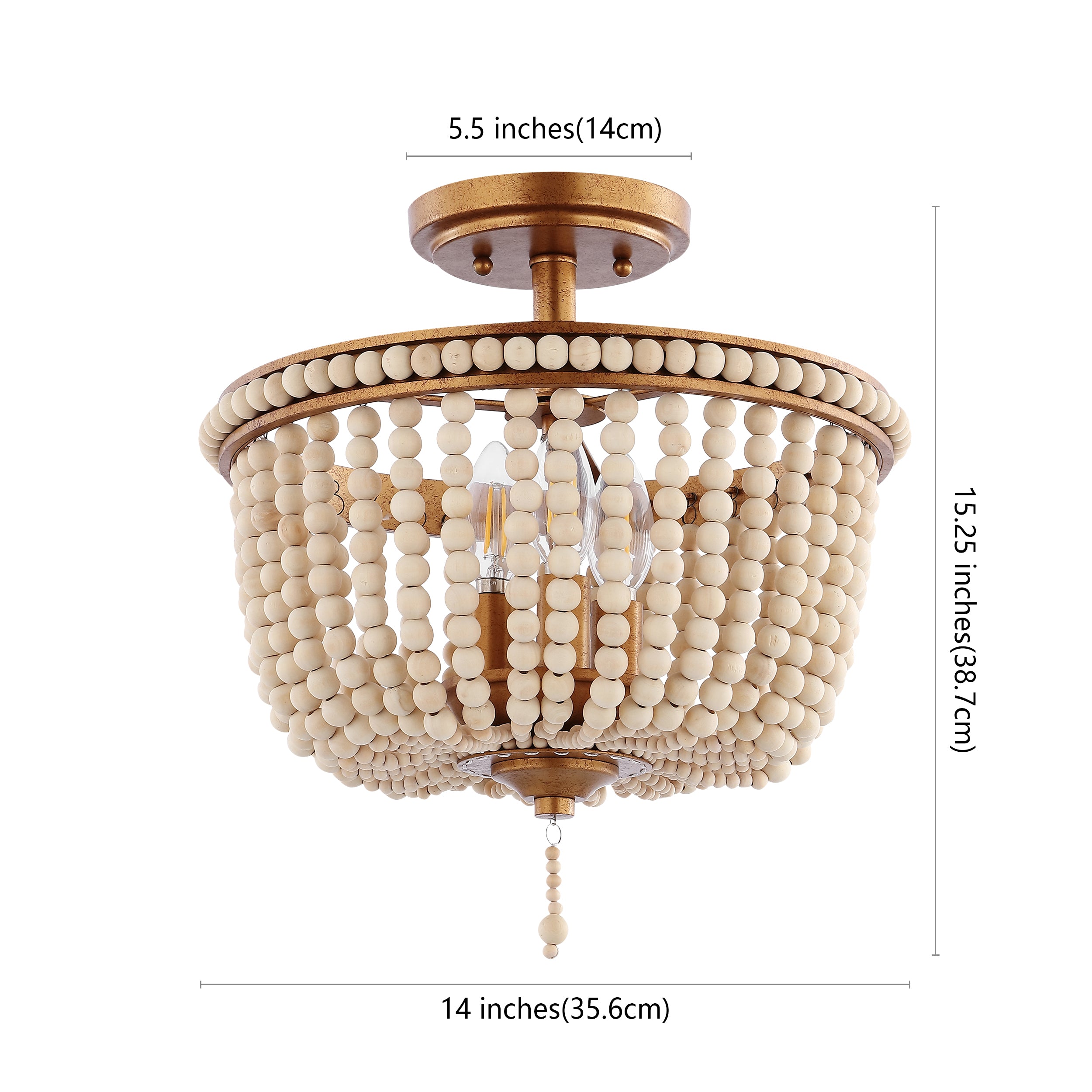 Allie 3-Light Bohemian Farmhouse Wood Bead/Iron LED Semi Flush Mount