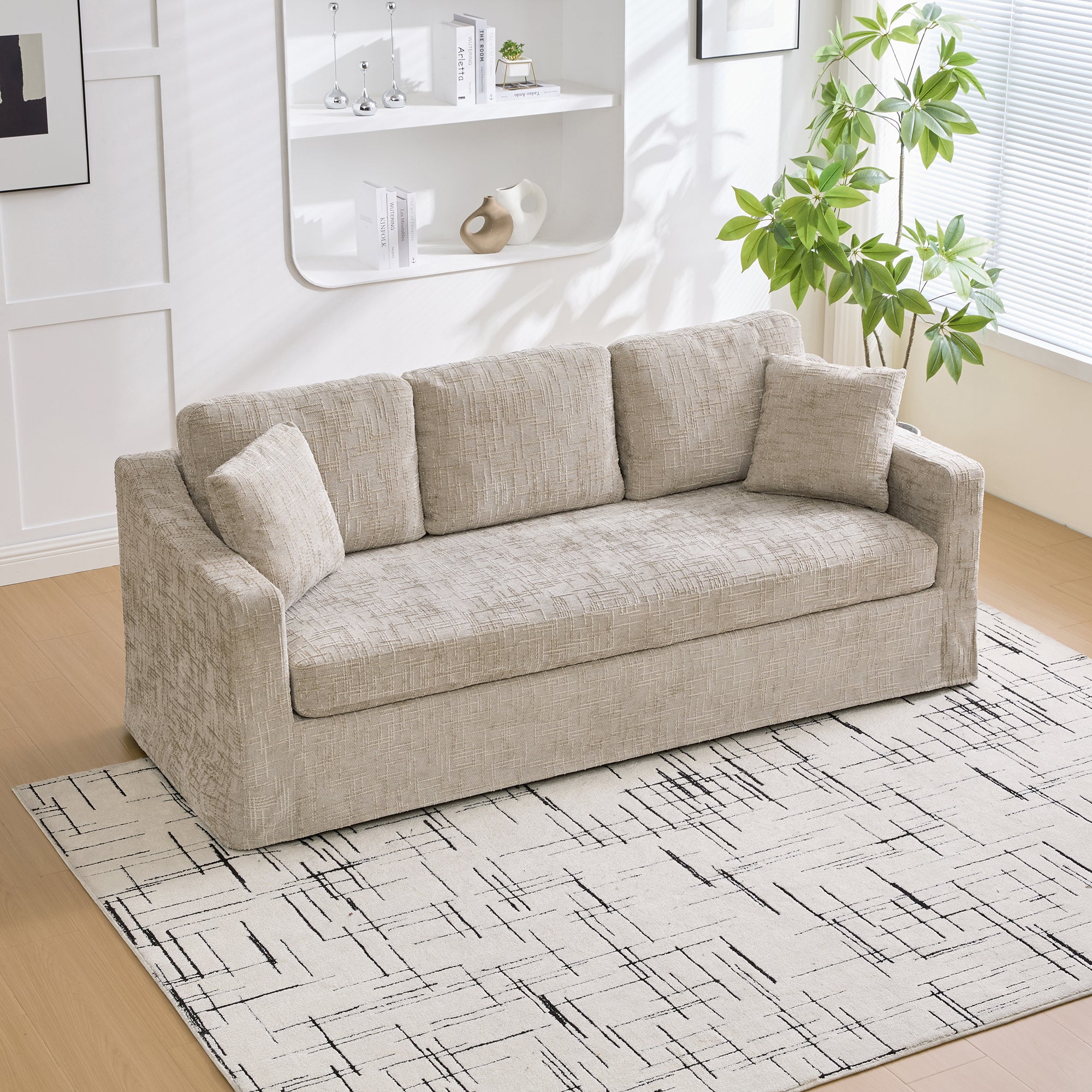 Three-Seater Modern Casual Chenille Sofa with Deep Seat