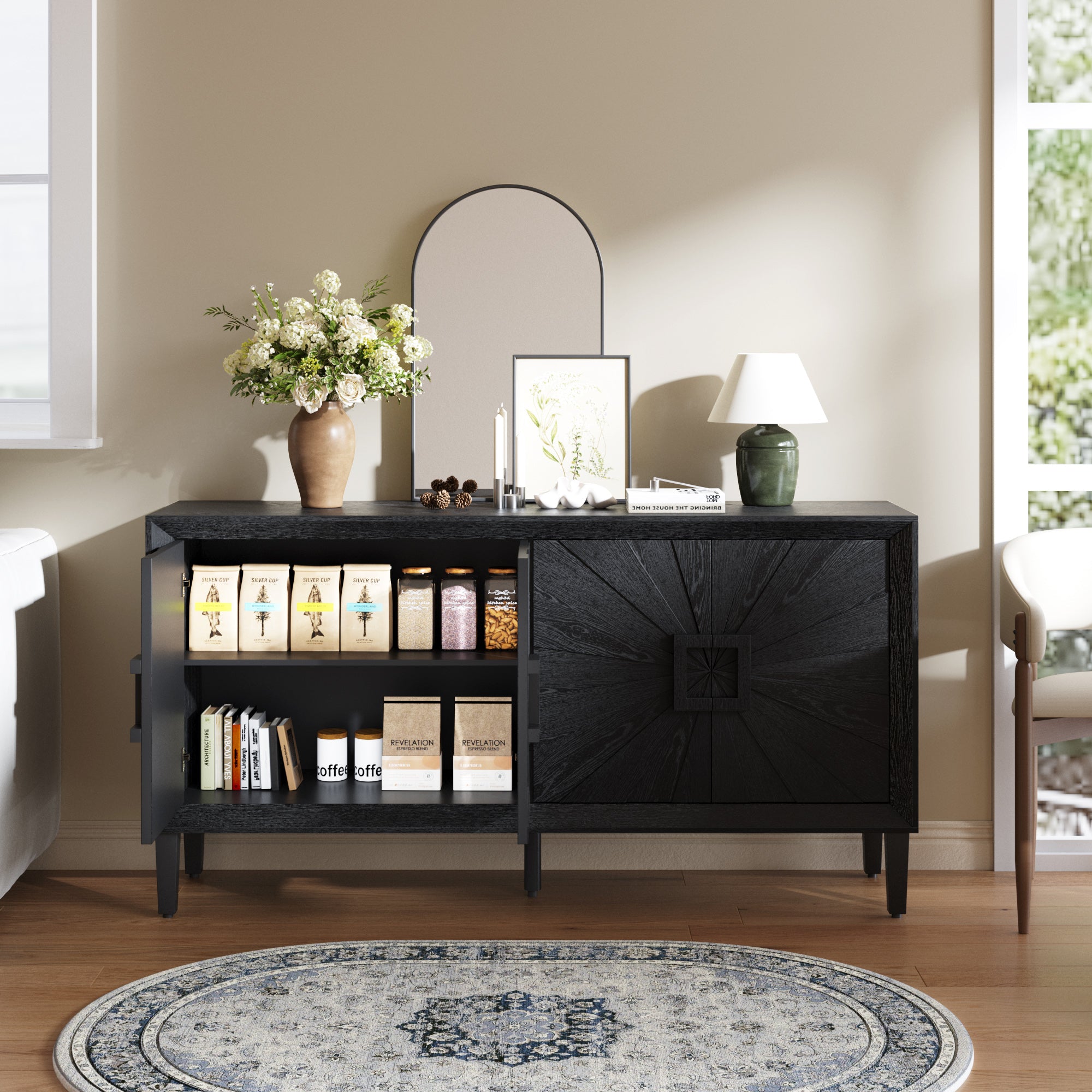 Sunburst Storage Cabinet with Adjustable Shelves