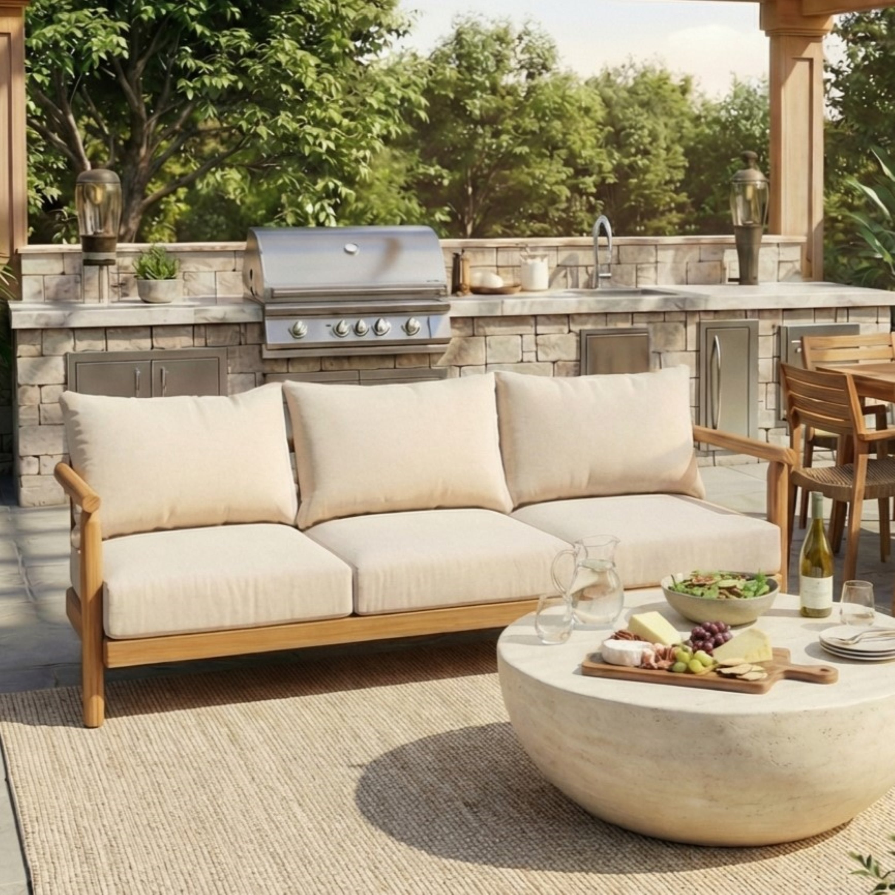 Cove Outdoor Acacia Wood 3 Seater Sofa