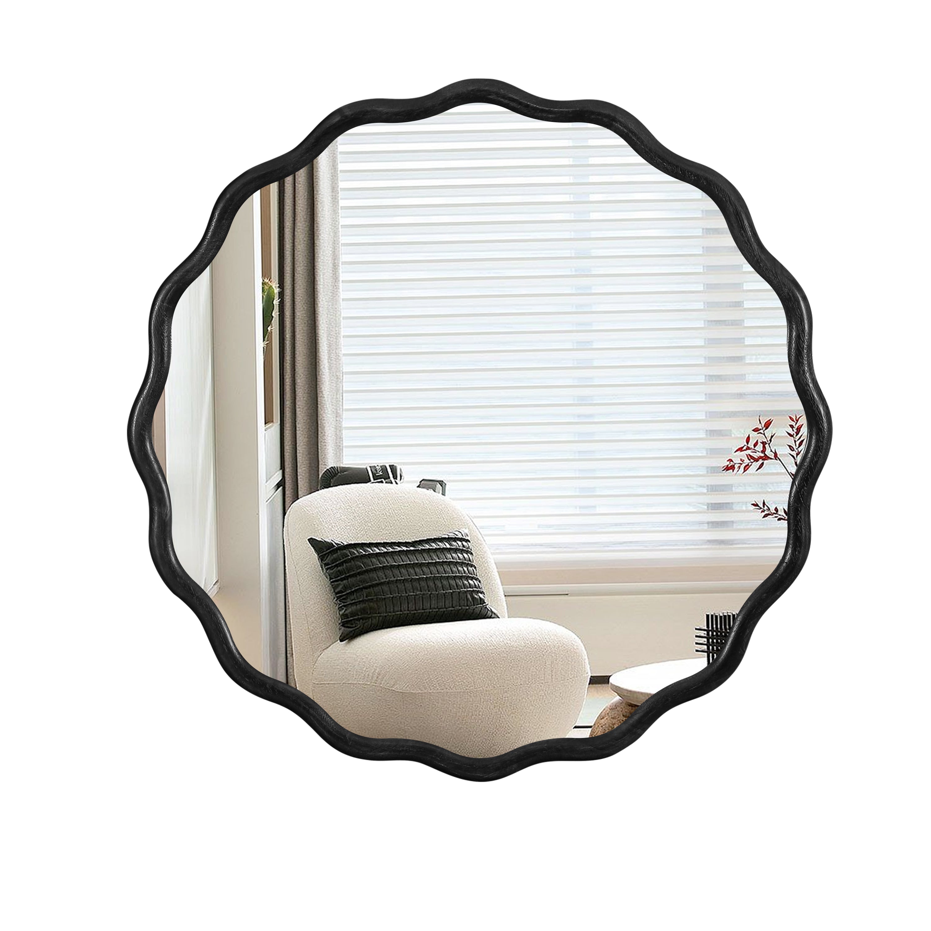 Honoredd 36" x 36" Round Wall Mirror with Exquisite Wave Wood Frame