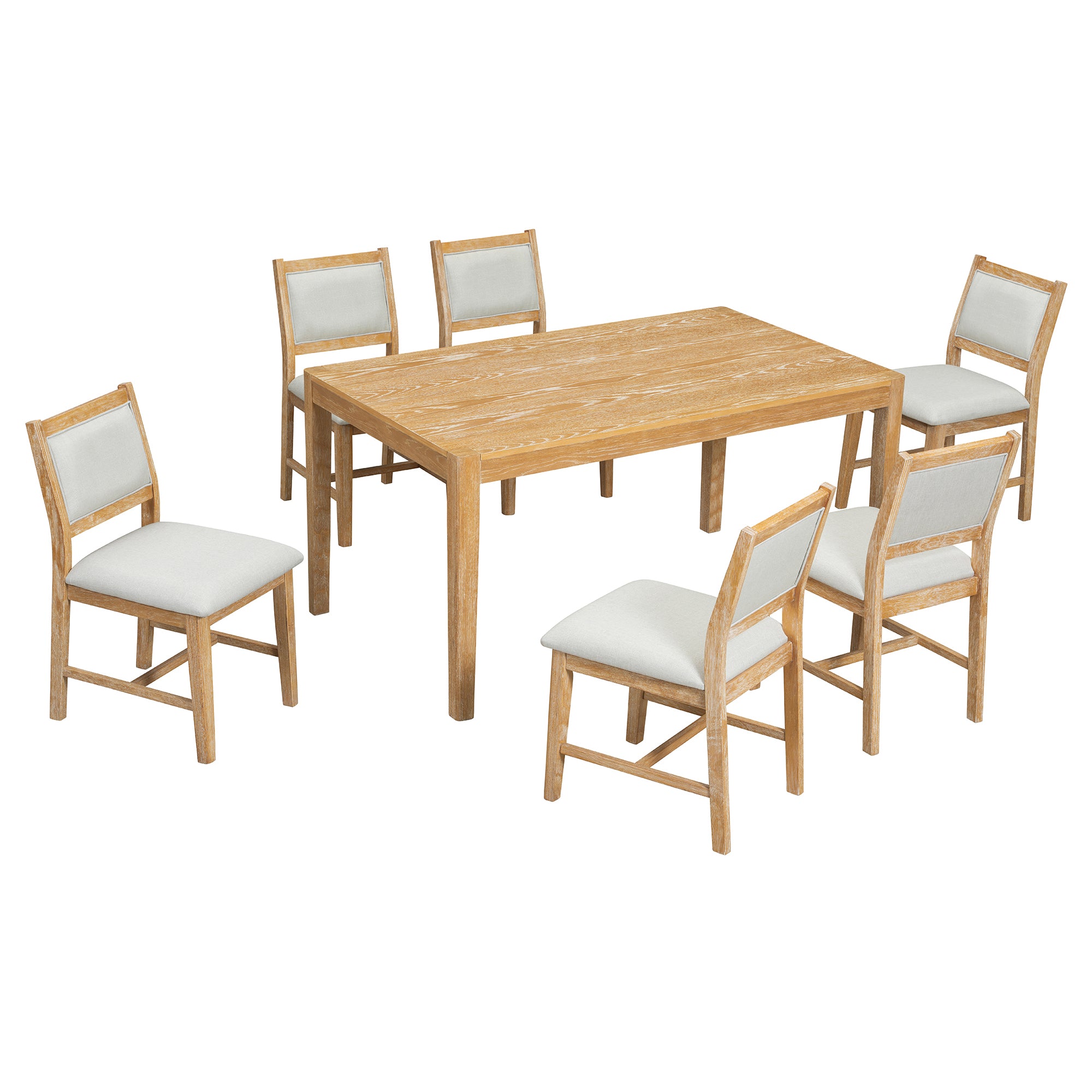 7-Piece Retro Dining Table Set with 6 Upholstered Chairs