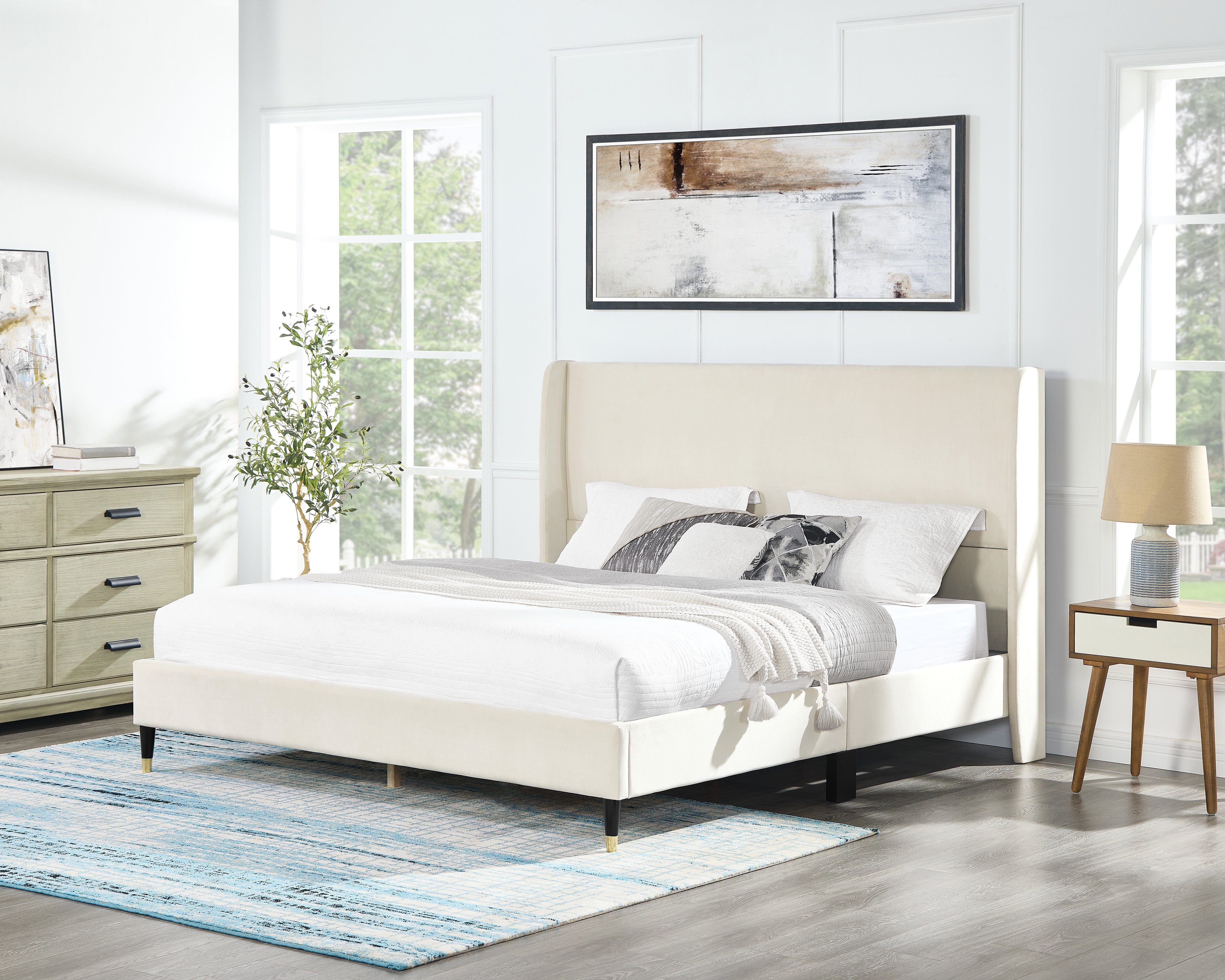 Rozita Velvet Wingback Platform Bed - Thumbnail 4