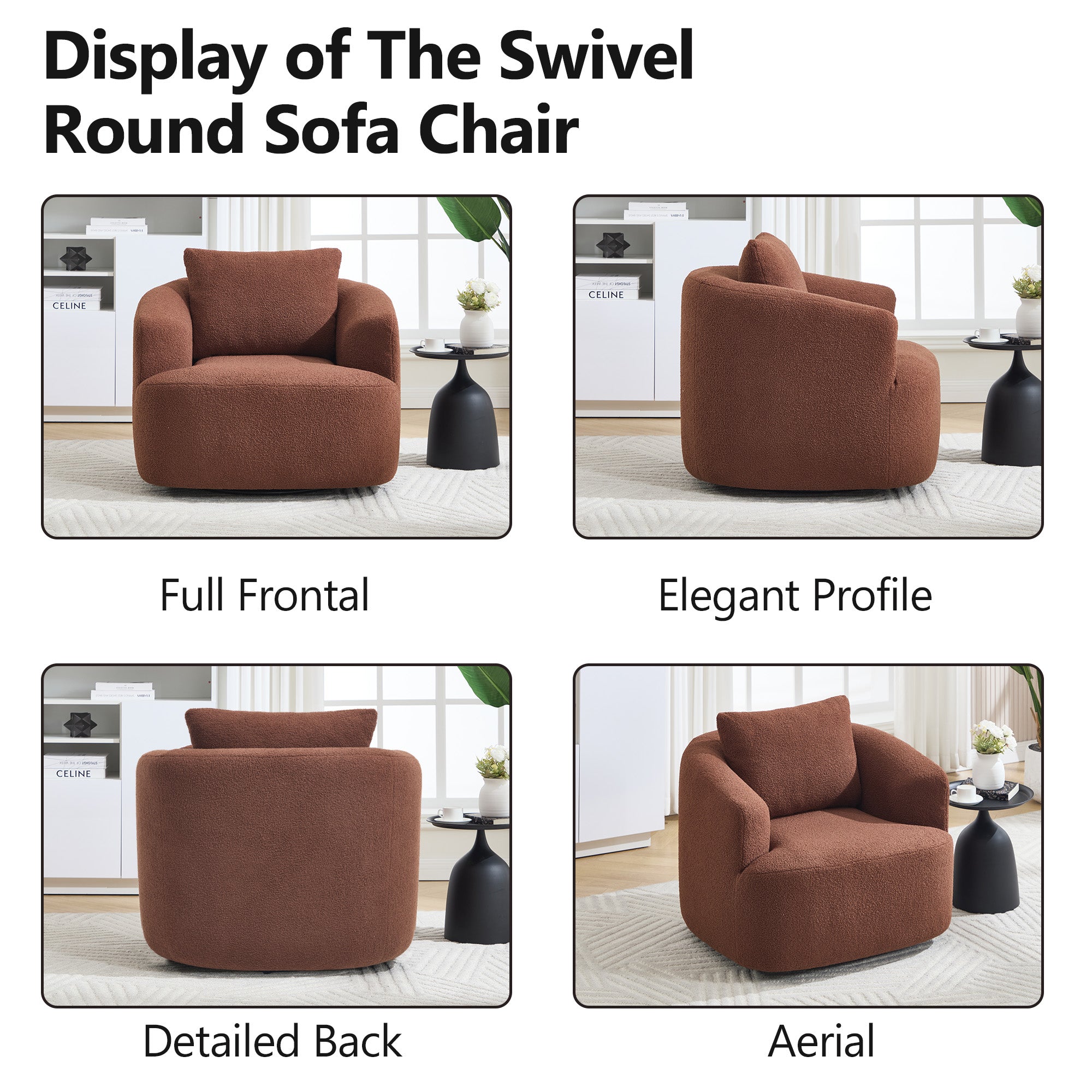 Teddy Fleece 360° Swivel Round Upholstered Comfy Accent Chair With Pillow