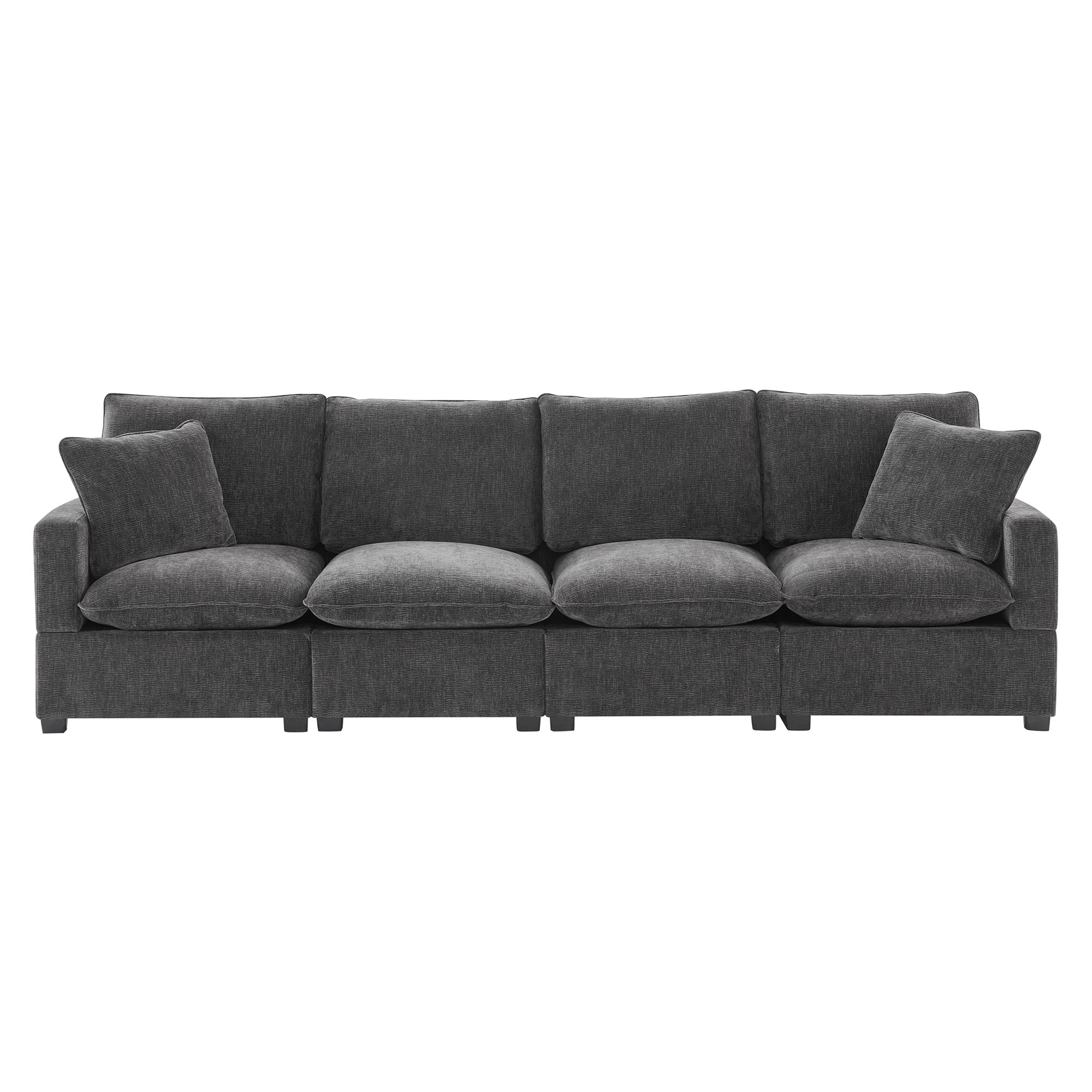 Chenille Modular Sofa with 2 Pillows, Seats 4