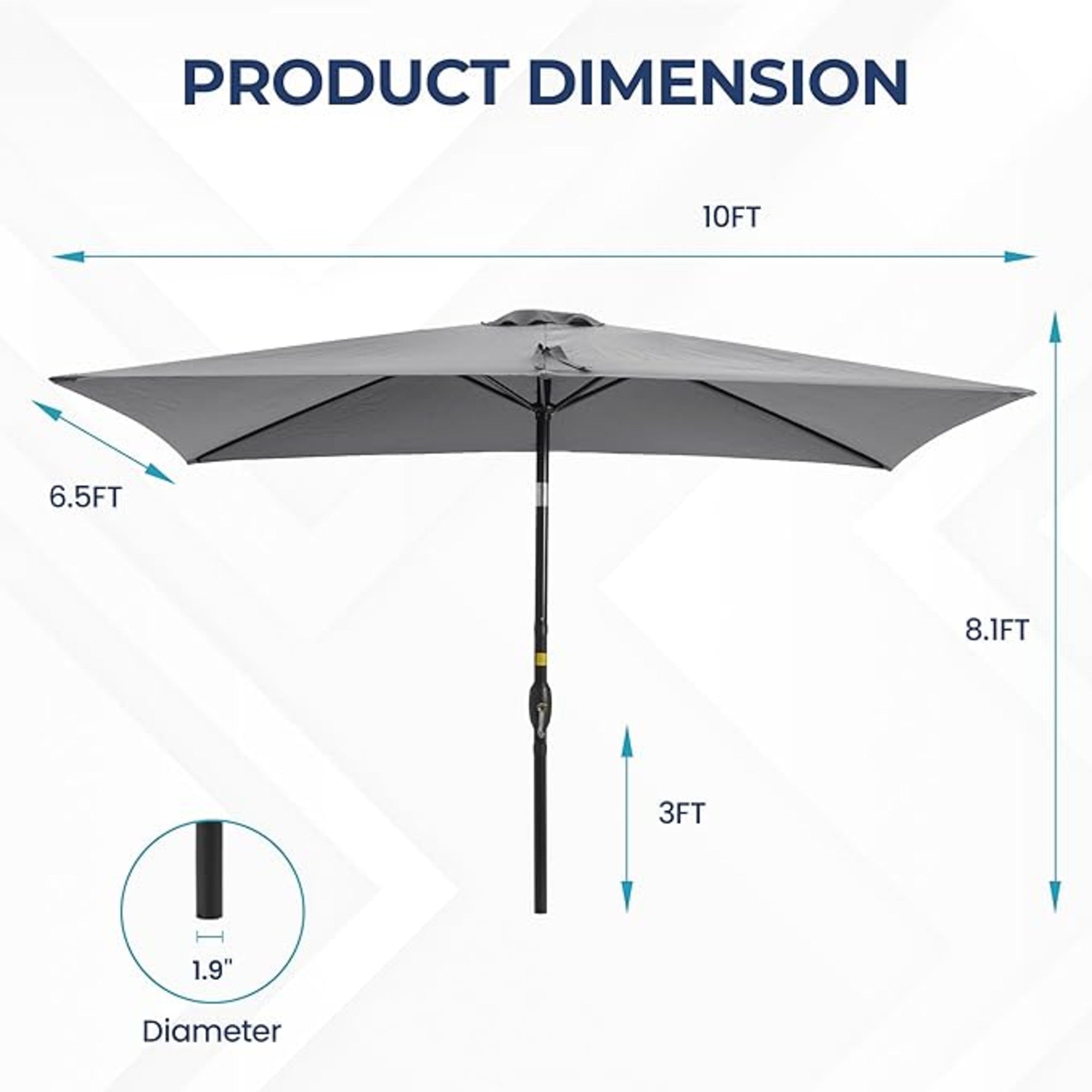6.5 x 10 ft Rectangular Patio Umbrella with Crank, Base Not Included
