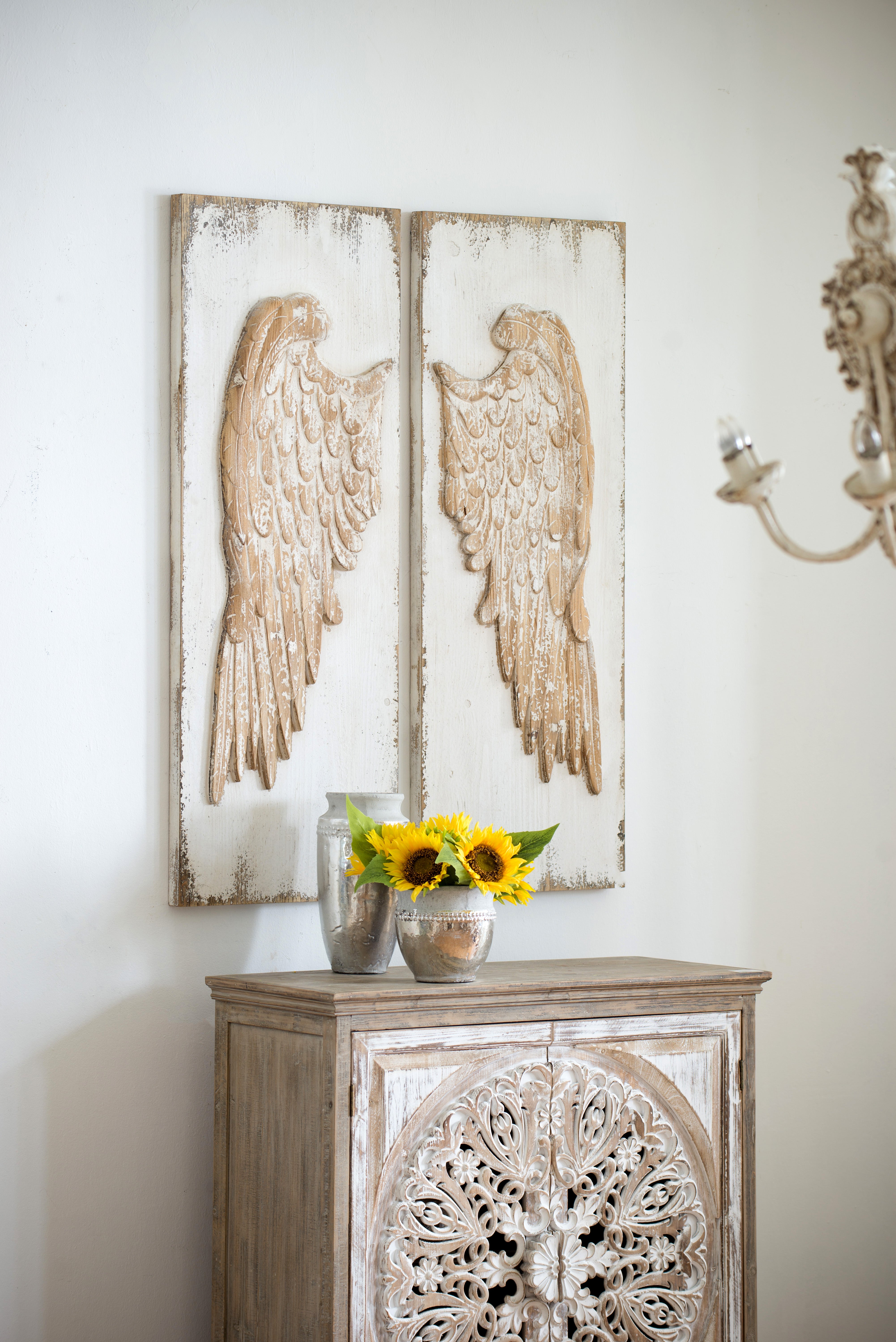 Rectangle Wall Decor with Feather Wing Panels, Set of 2
