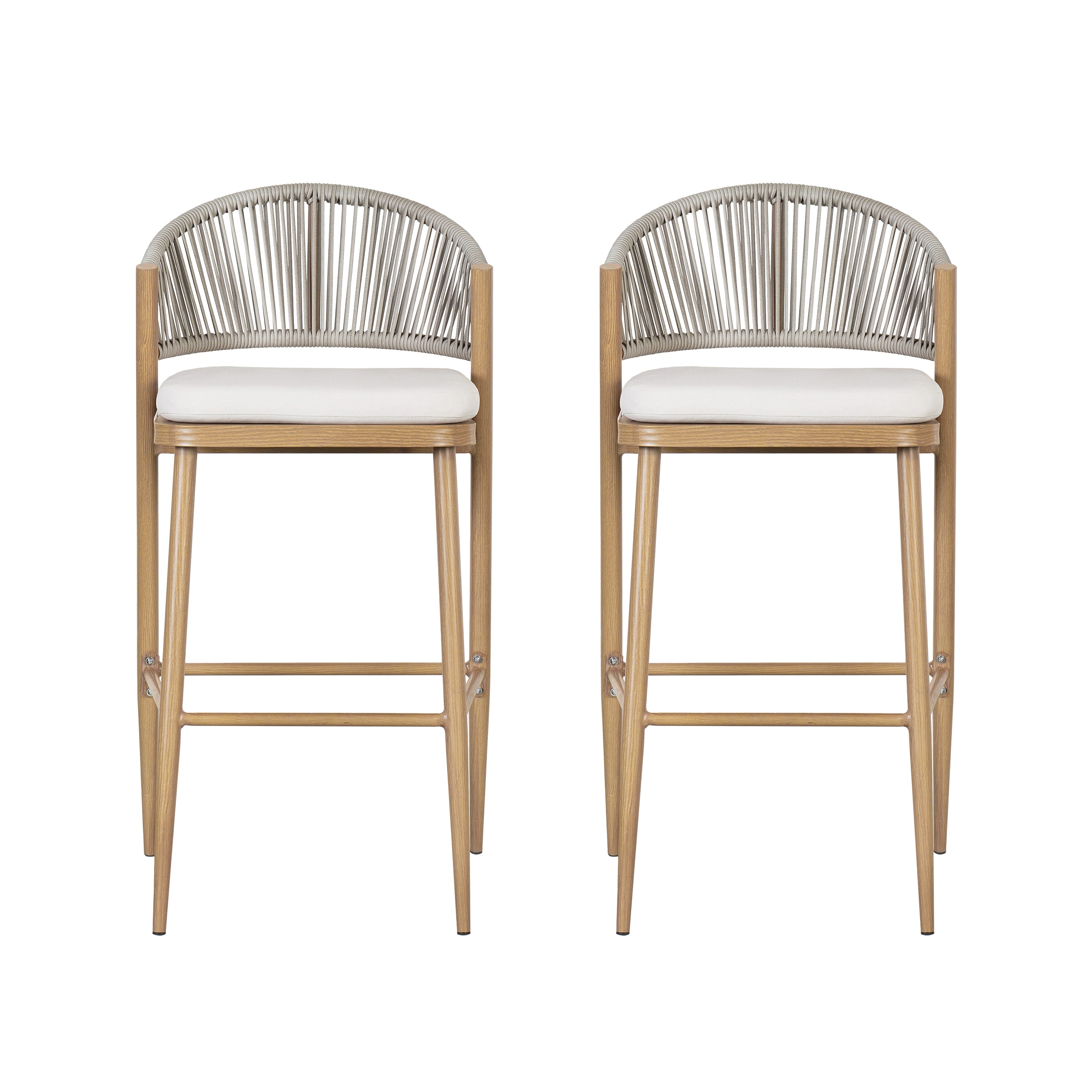 Outdoor Metal Frame Stools with Scallop-Shaped Backrest & Water-Resistant Cushions, Set of 2