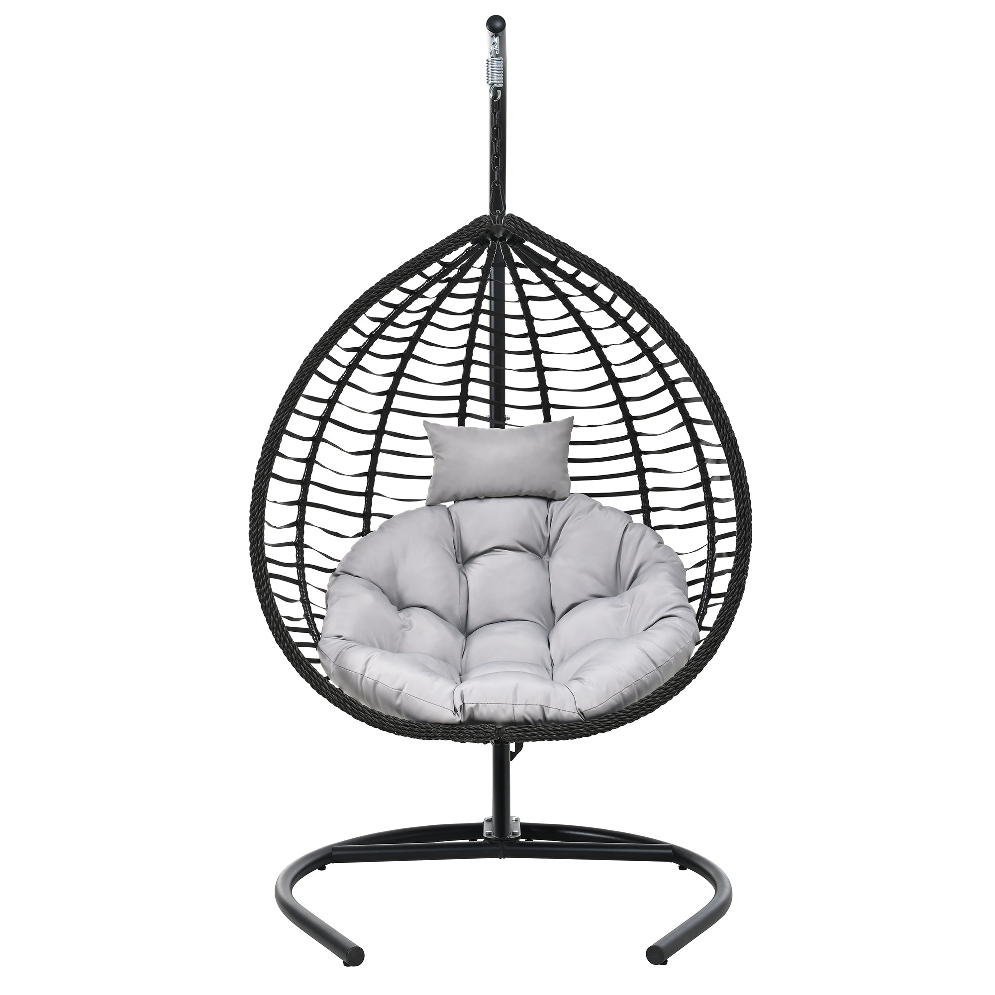 Foldable Rattan Egg Swing Chair with Iron Frame, Plush Cushion & Removable Headrest