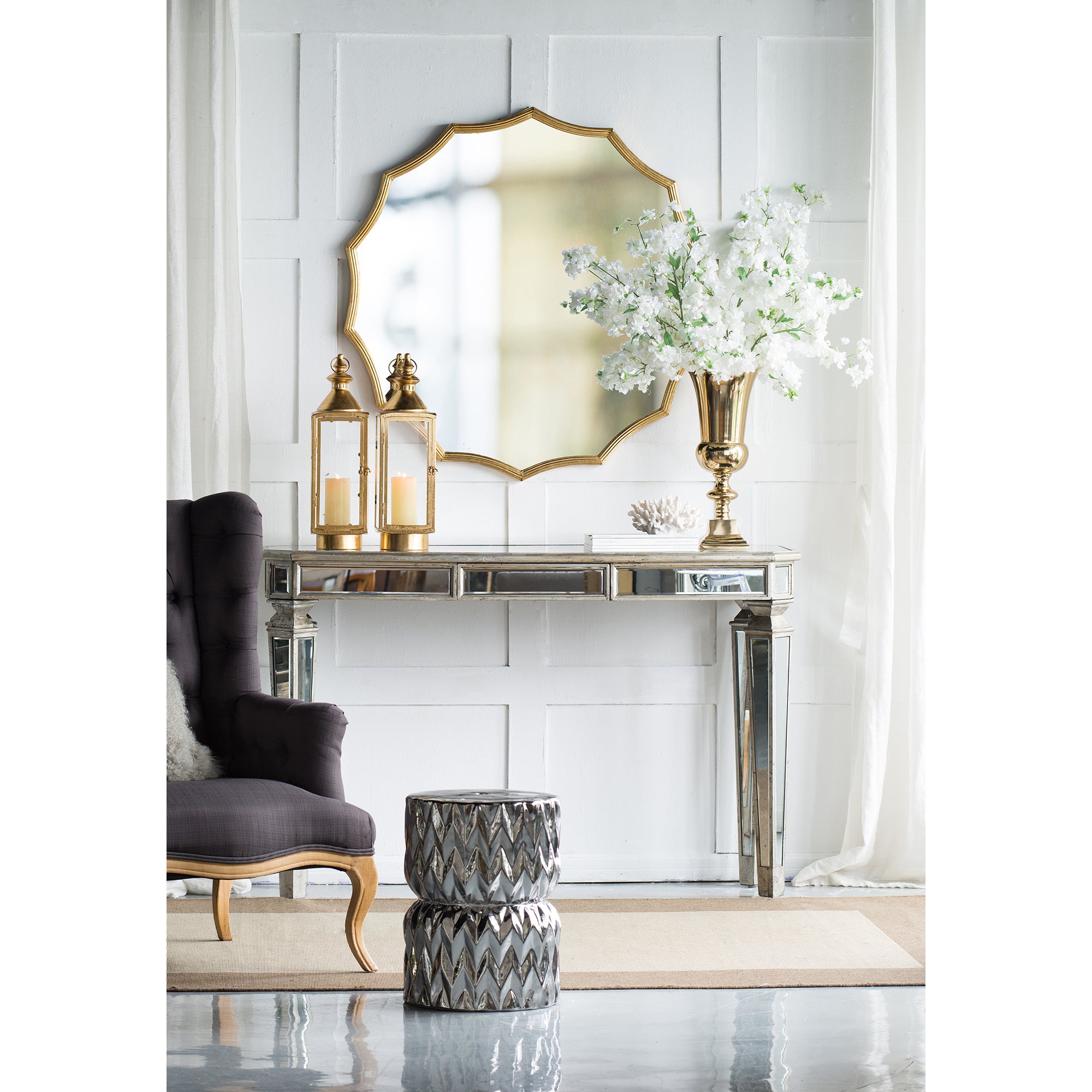 Wall Mirror with Sunburst Design and Iron Frame