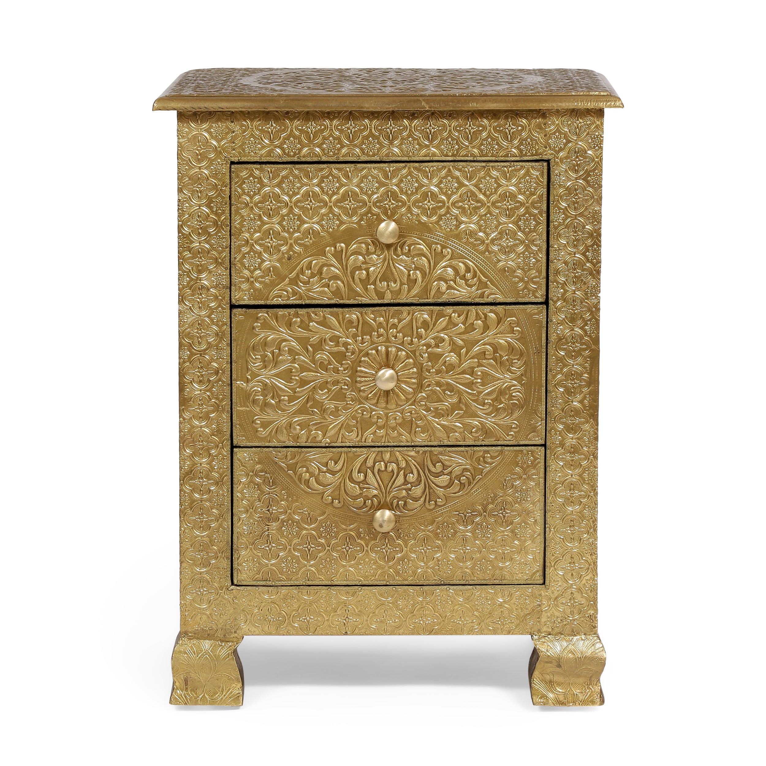 Brass Metal Clad 3-Drawer Nightstand
