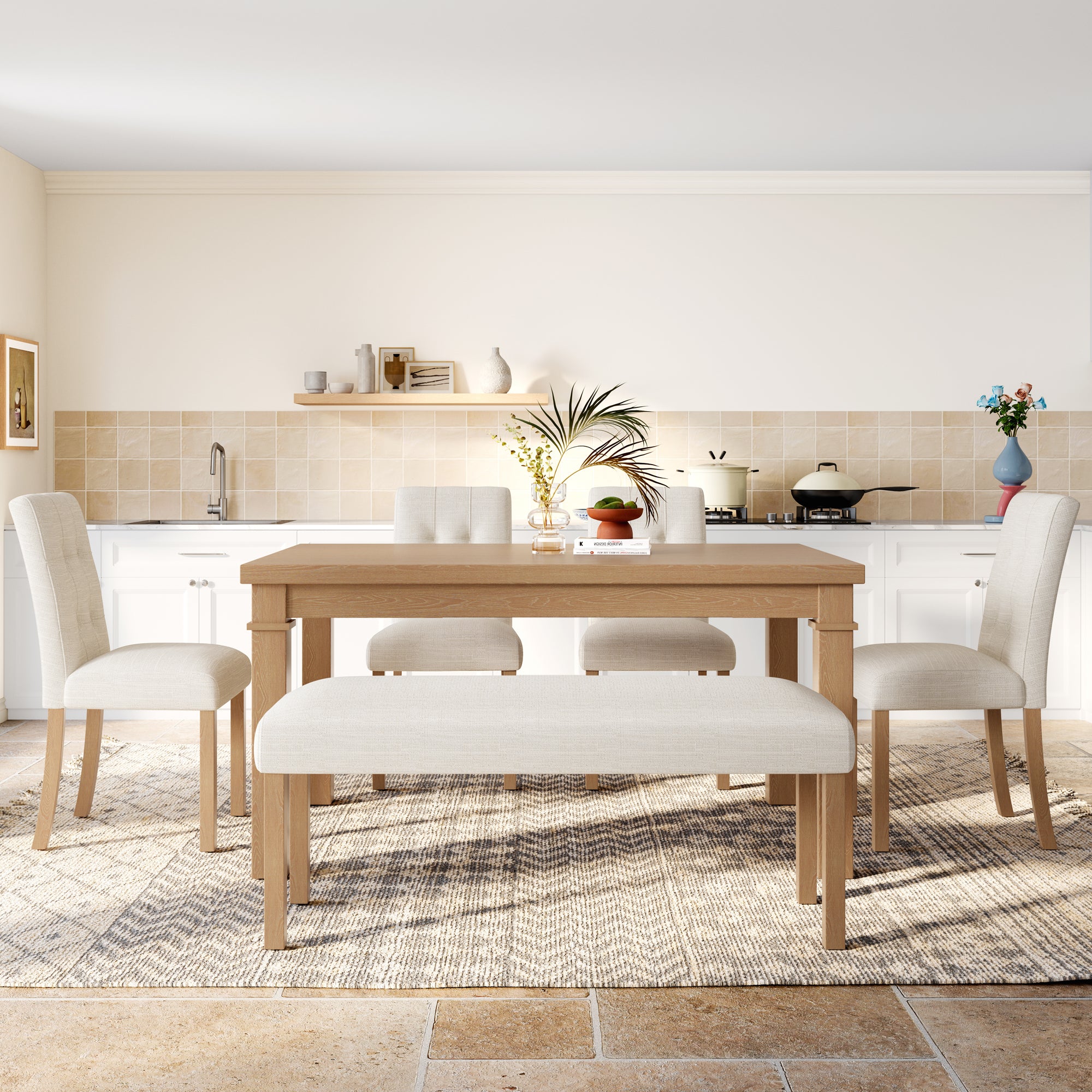 Franklin Modern 6-Piece Dining Set with 4 Upholstered Chairs & Bench