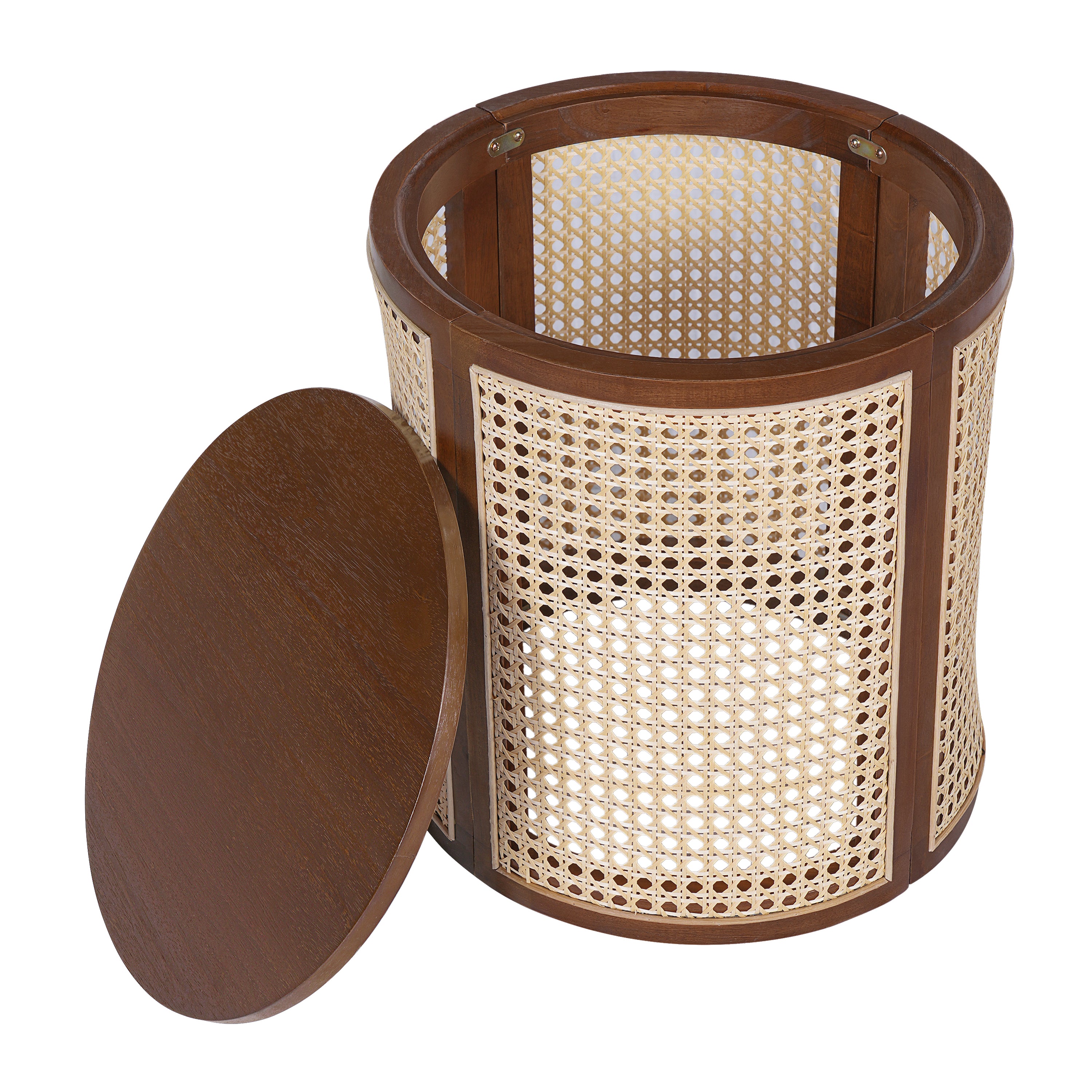 Round Rattan Pillar Storage Accent Table