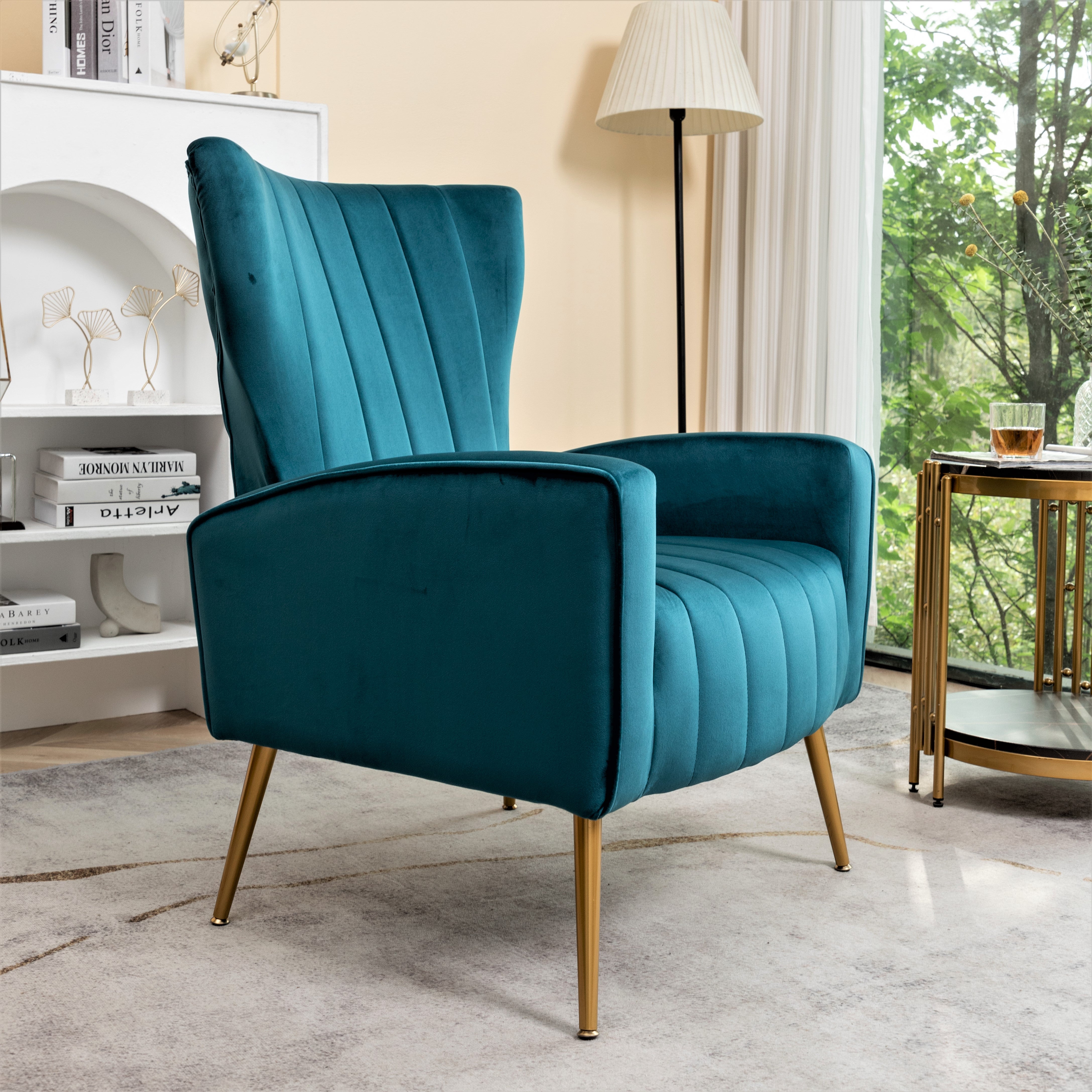 Velvet Accent Chair with Metal Legs, Modern Upholstered Armchair, Wingback Side Chair for Living Room Bedroom Small Spaces