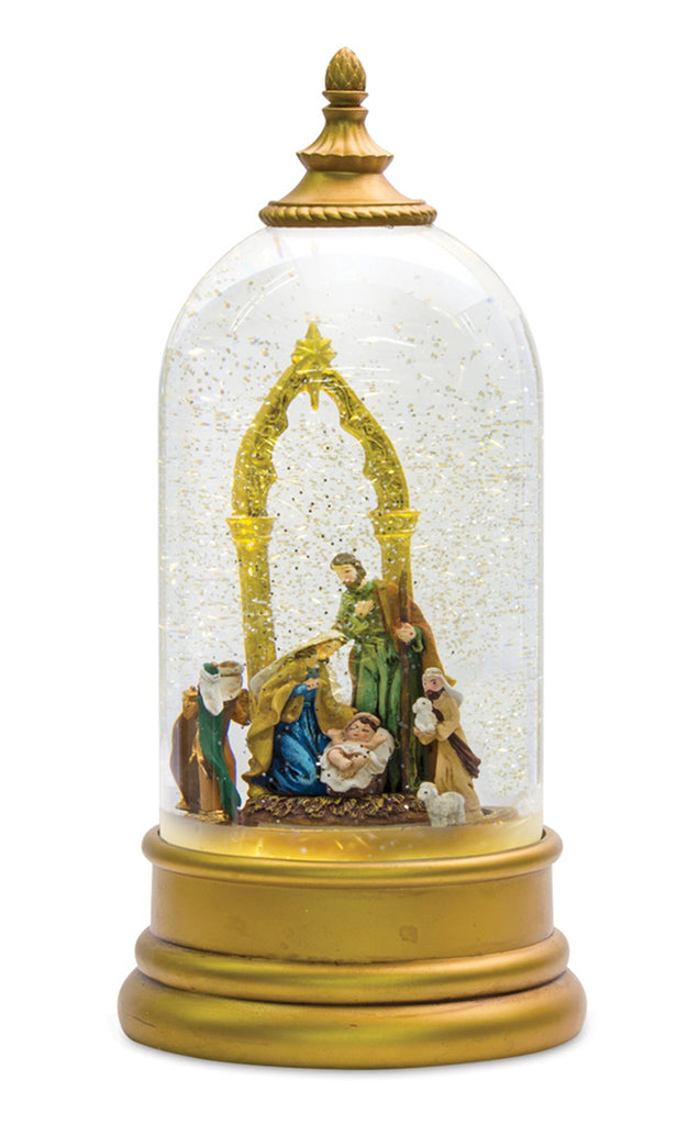LED Snow Globe Bell Jar with Nativity Scene 10.5"