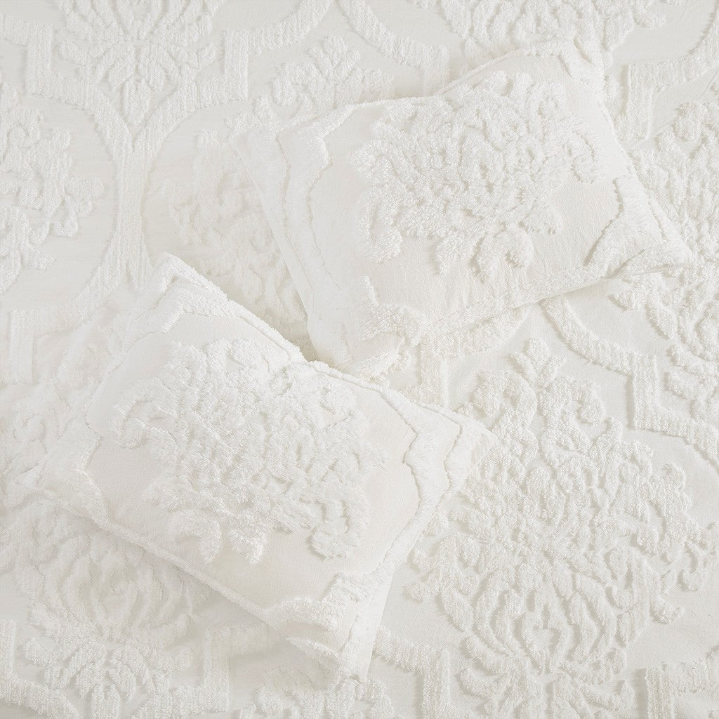 3 Piece Tufted Cotton Chenille Damask Duvet Cover Set