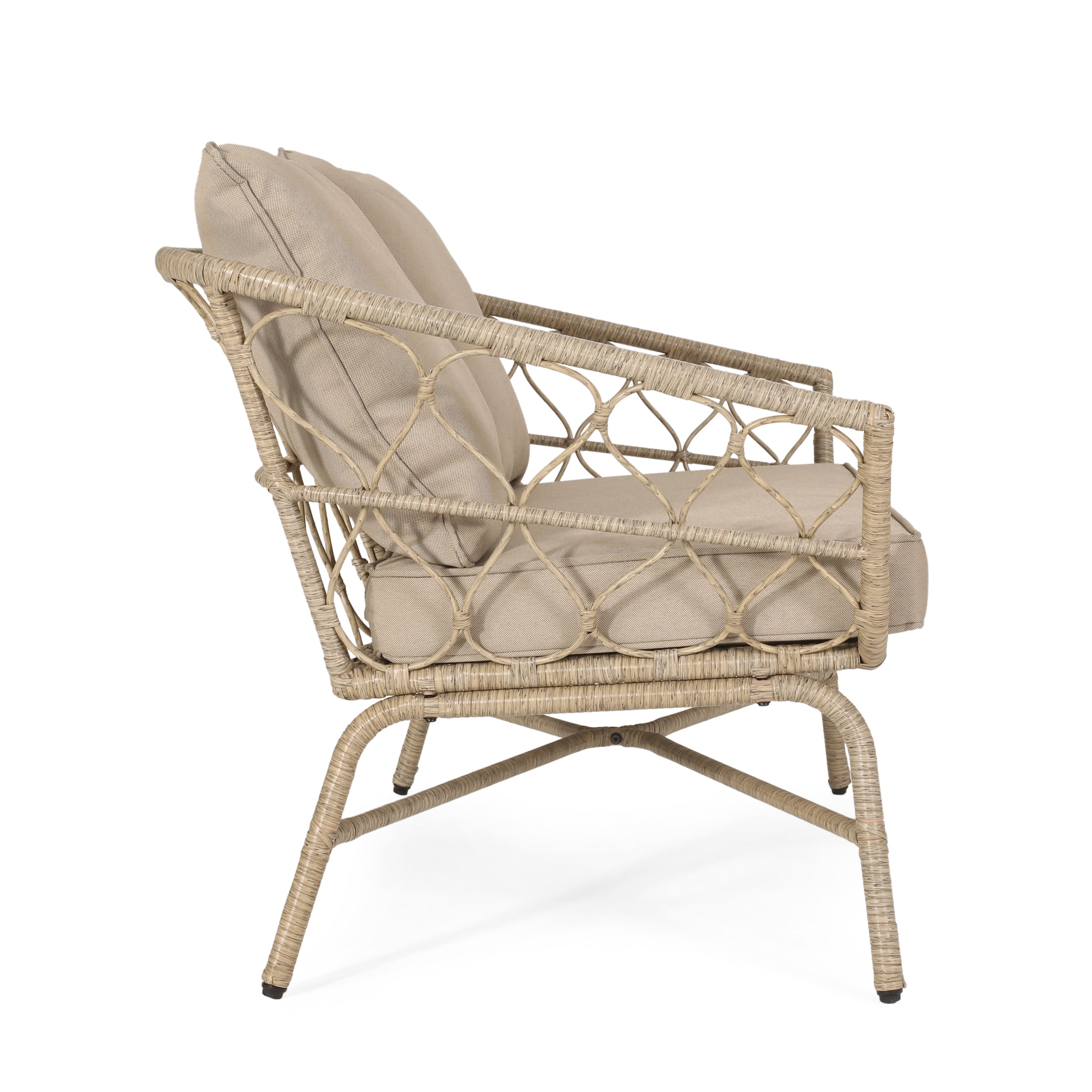 Zircon Outdoor Loveseat with Woven Wicker Weave Design and Back Cushion