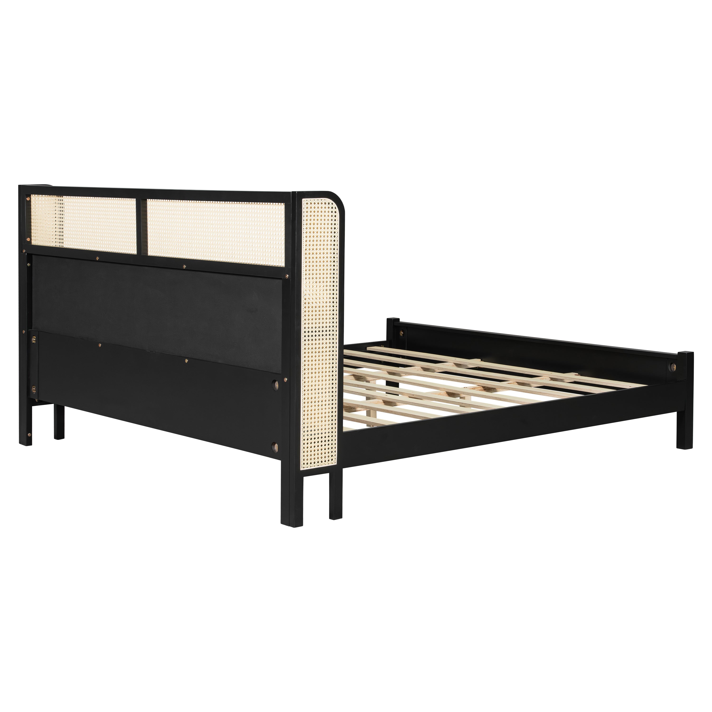 Queen Size Bed Frame with Green Headboard, Black with Green Solid Wood  Bed, No Box Spring Required, Modern Bedroom Furniture