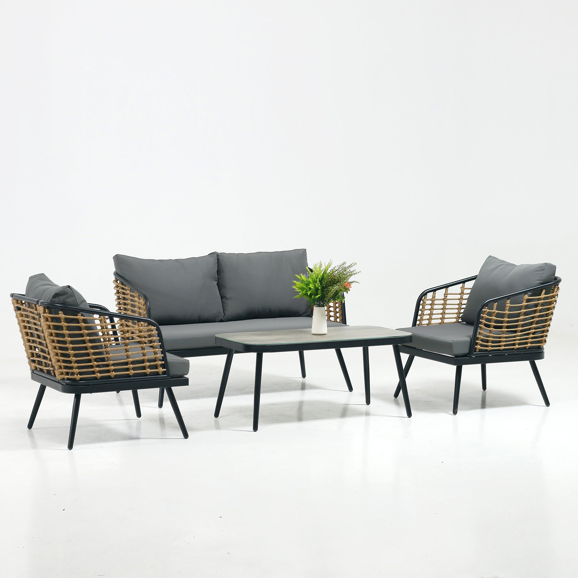4-Piece Patio Set with Coffee Table, Loveseat and 2 Single Sofas