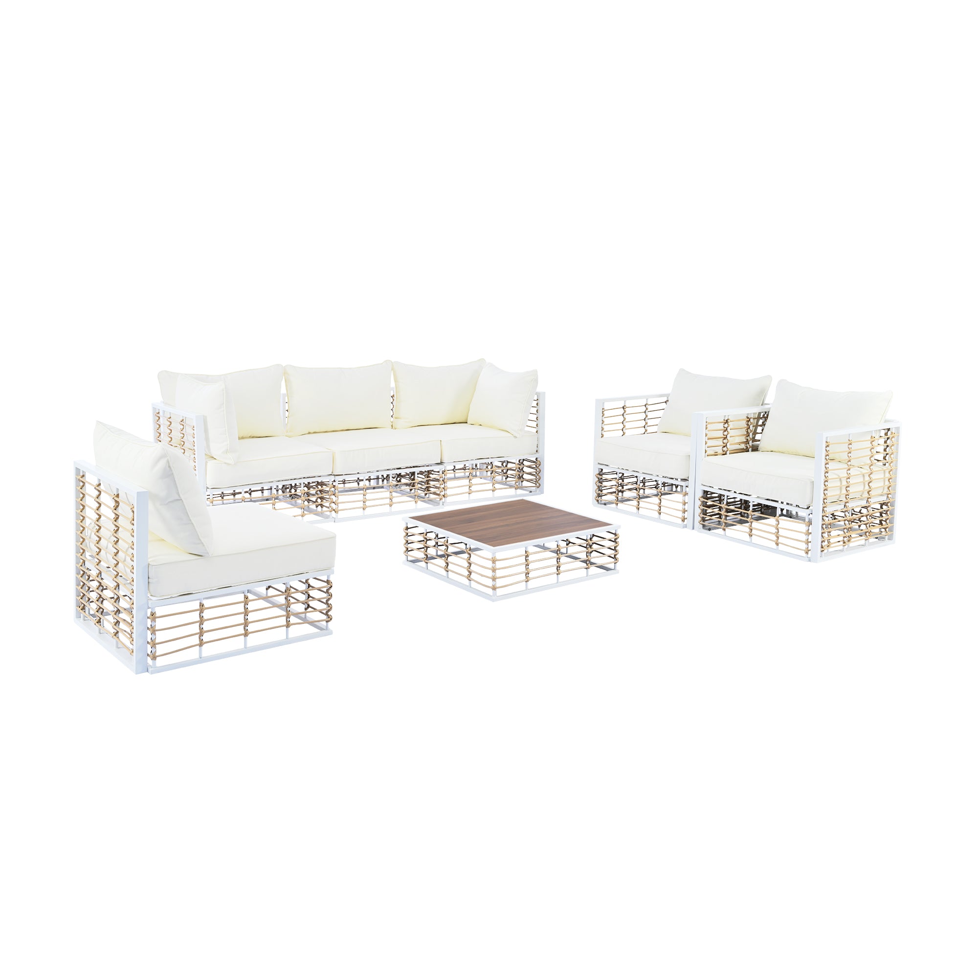 Modern Minimalist 7-Piece Metal All-Weather Conversational Furniture Set with Thick Cushions and Coffee Table