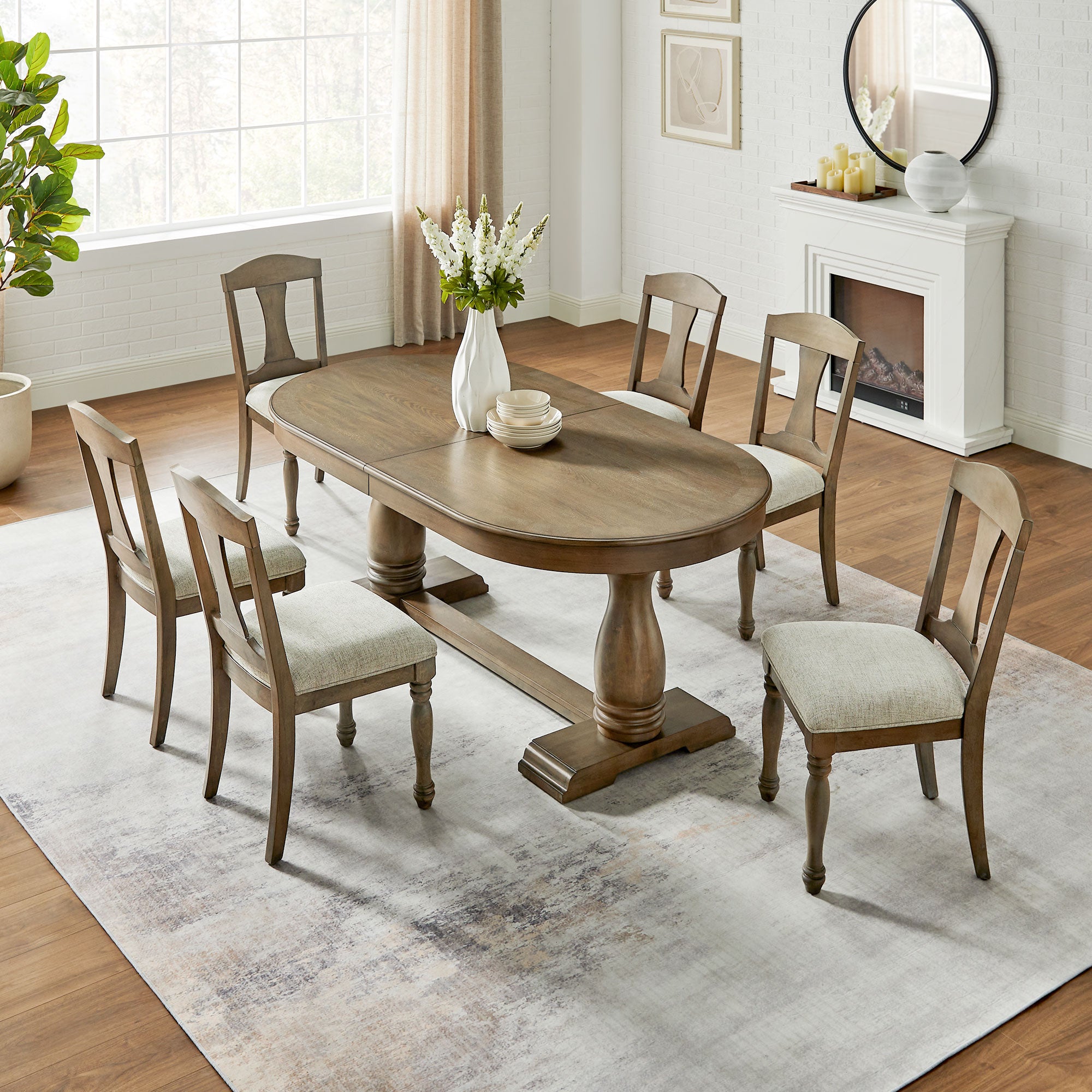Mid Century Extendable Wooden Dining Table with 6 Chairs