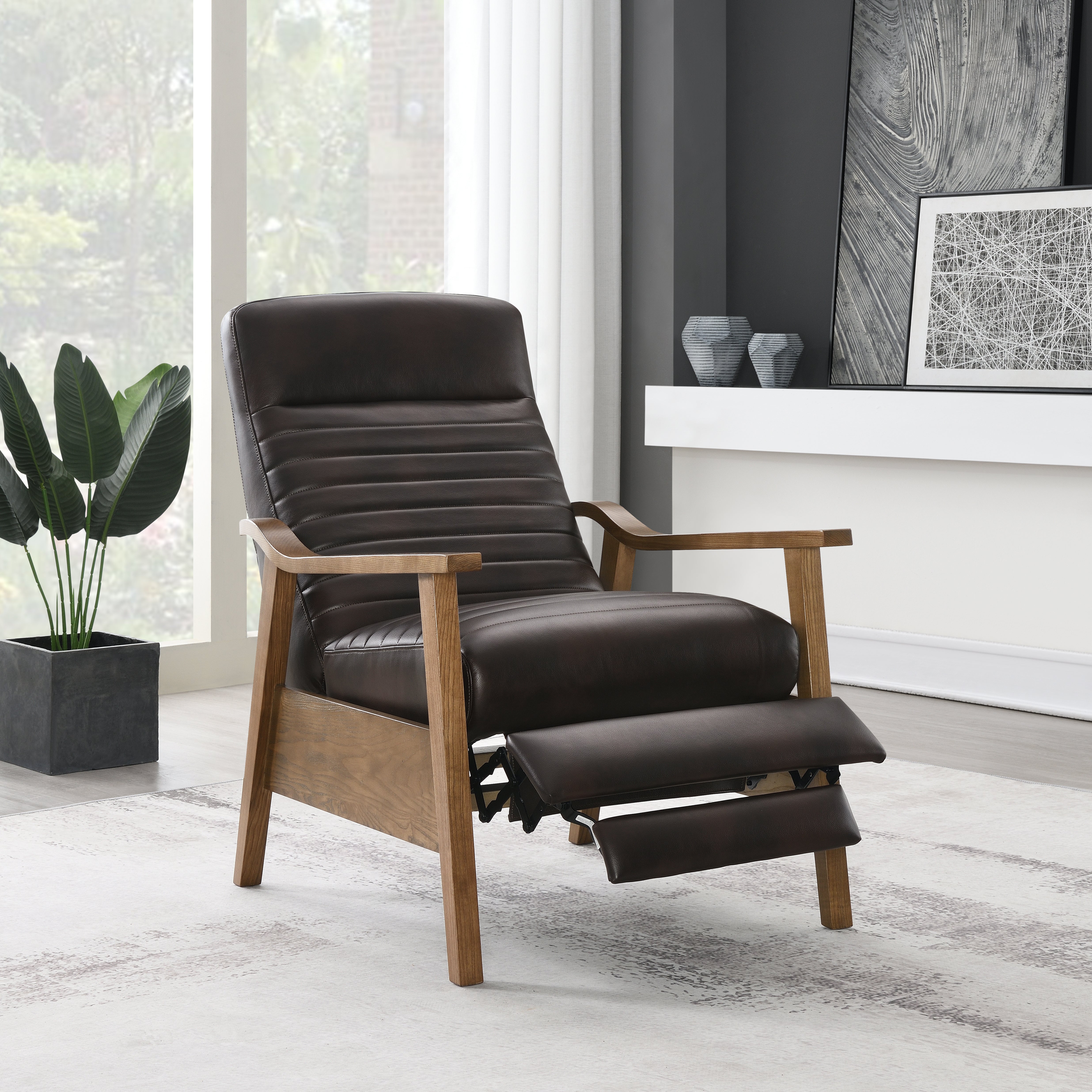 Asher Faux Leather Push Back Recliner with Wooden Arms